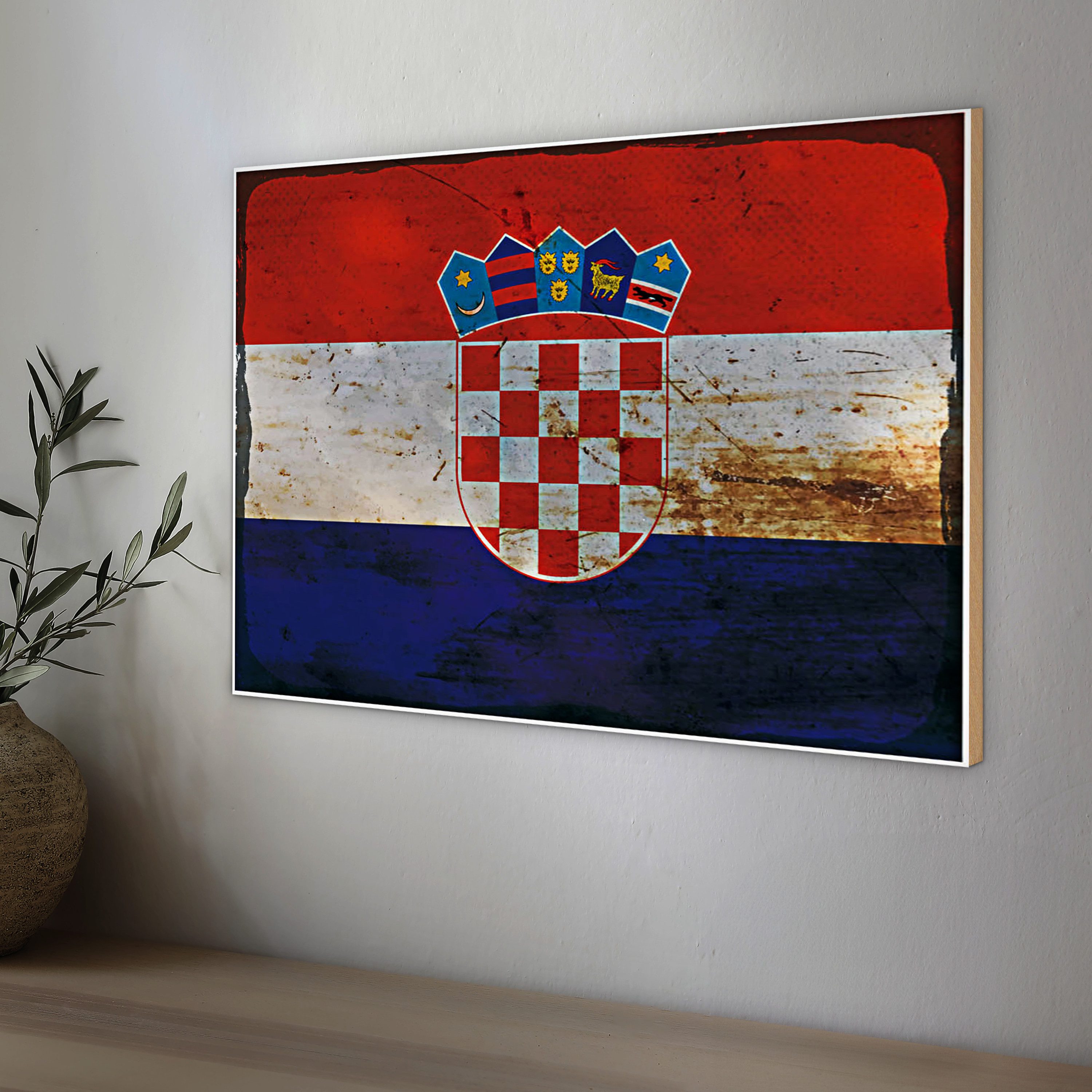 Roomando Holzbild Flagge Kroatien 40x30cm Flag of Croatia Rost