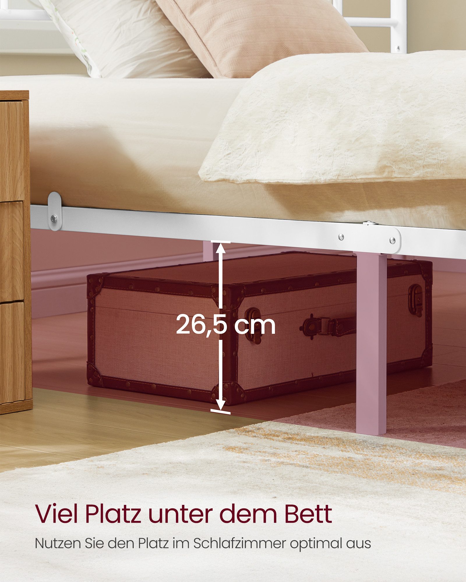 VASAGLE Bettgestell Bett Gästebett (1-tlg), 140 x 200 cm, einfache Montage, Doppelbett, Bettgestell, Bettrahmen – Bild 5 von 5