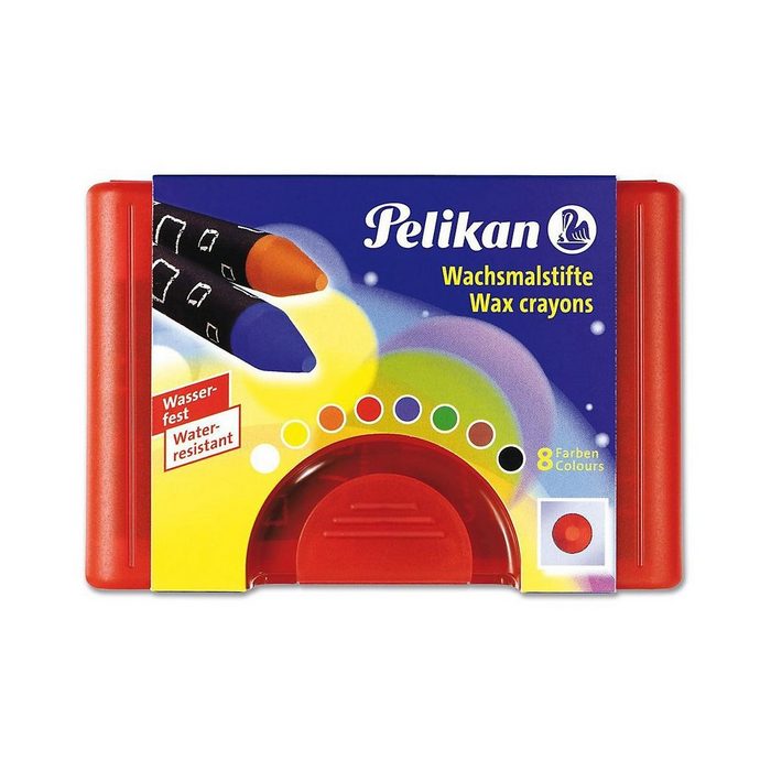Pelikan Wachsmalstift Wachsmalstifte wasserfest rund 8 Farben in Kunststoffbox