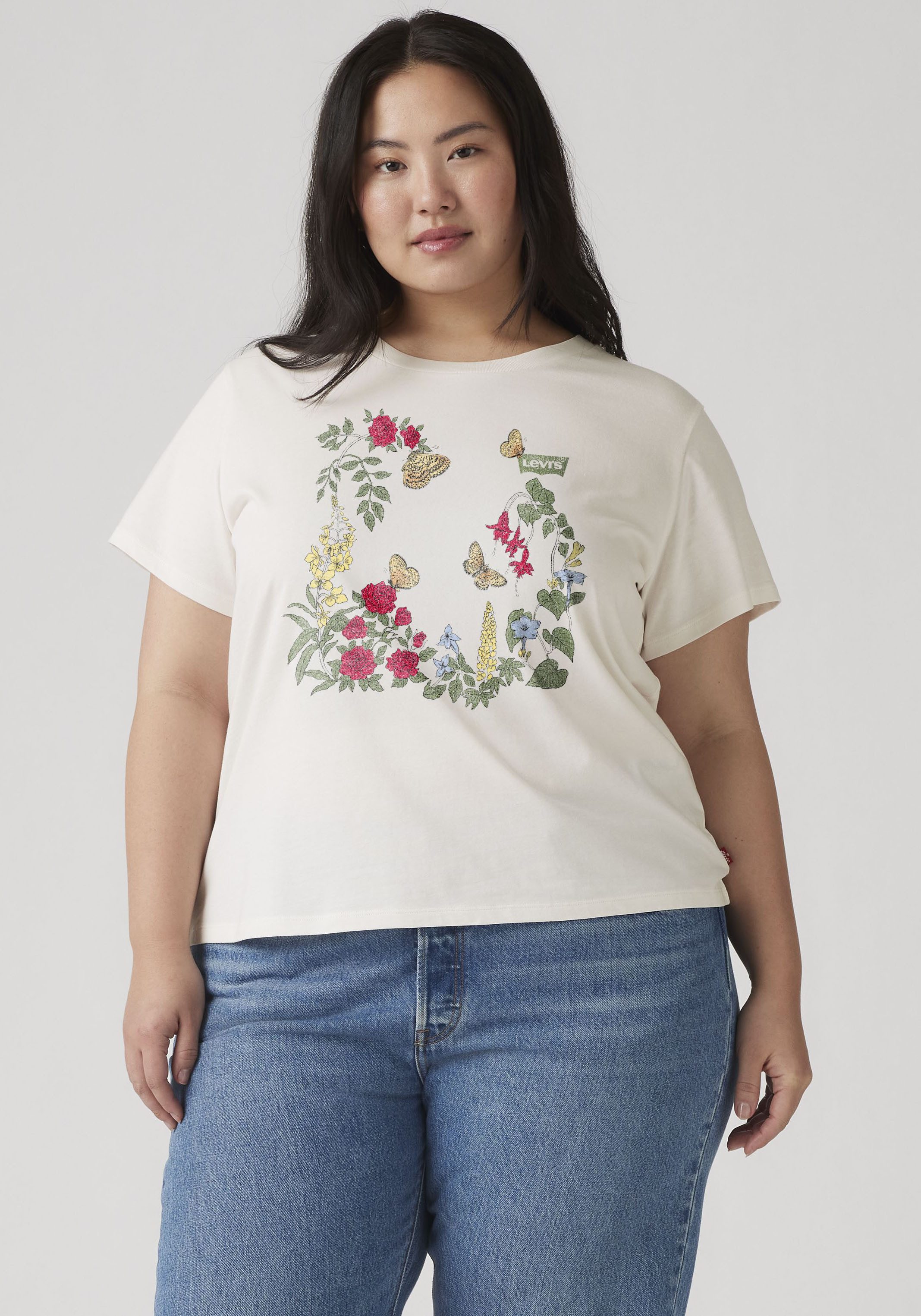 Levi's® Plus T-Shirt PERFECT TEE mit geblümten Bat-Wing-Logo günstig online kaufen
