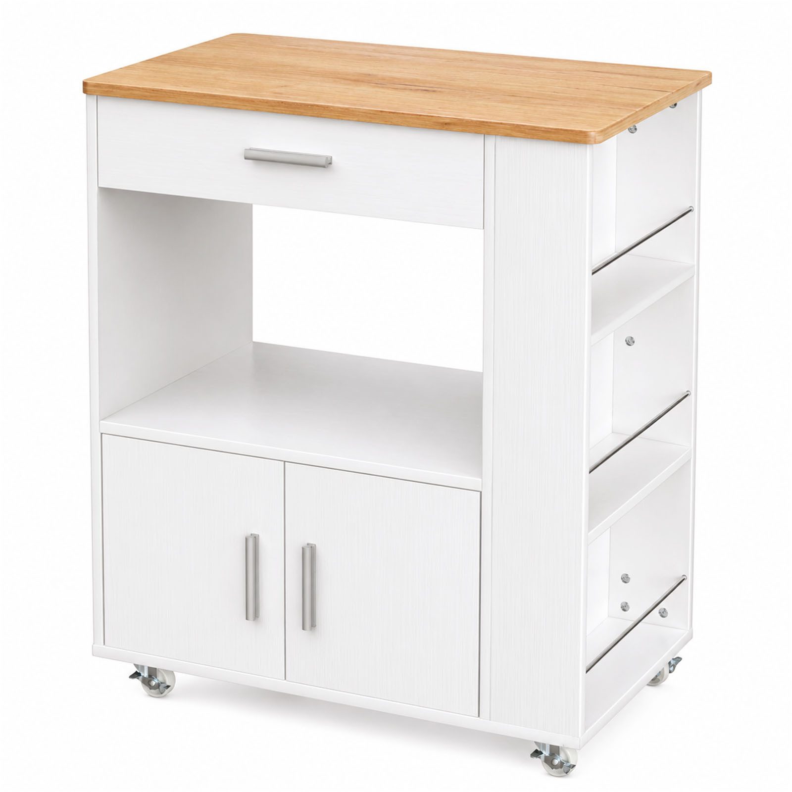 Yorbay Küchenwagen mit Rollen,Servierwagen mit Arbeitsplatte, Kücheninsel Freistehend, (75*46*88 cm), Küchenschrank mit Schublade & 3 Gewürzregalen