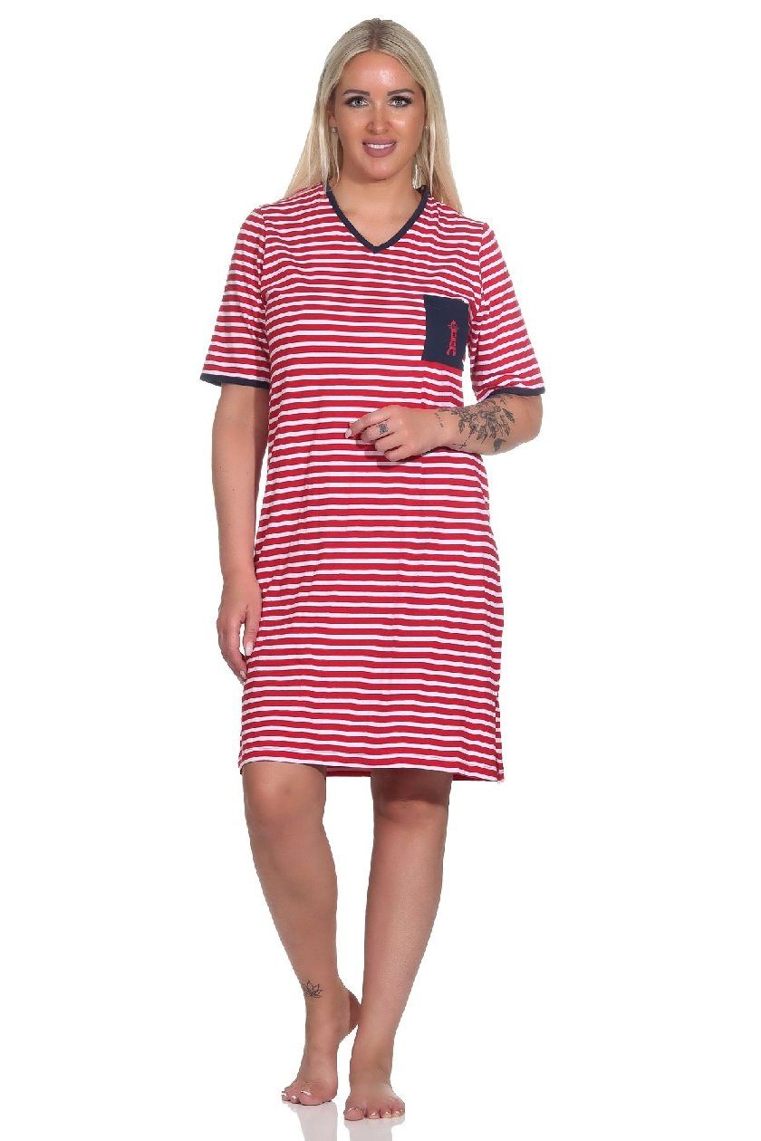 Motiv Nachthemd Damen Leuchtturm Kurzarm und rot Normann in Optik Nachthemd maritimer mit