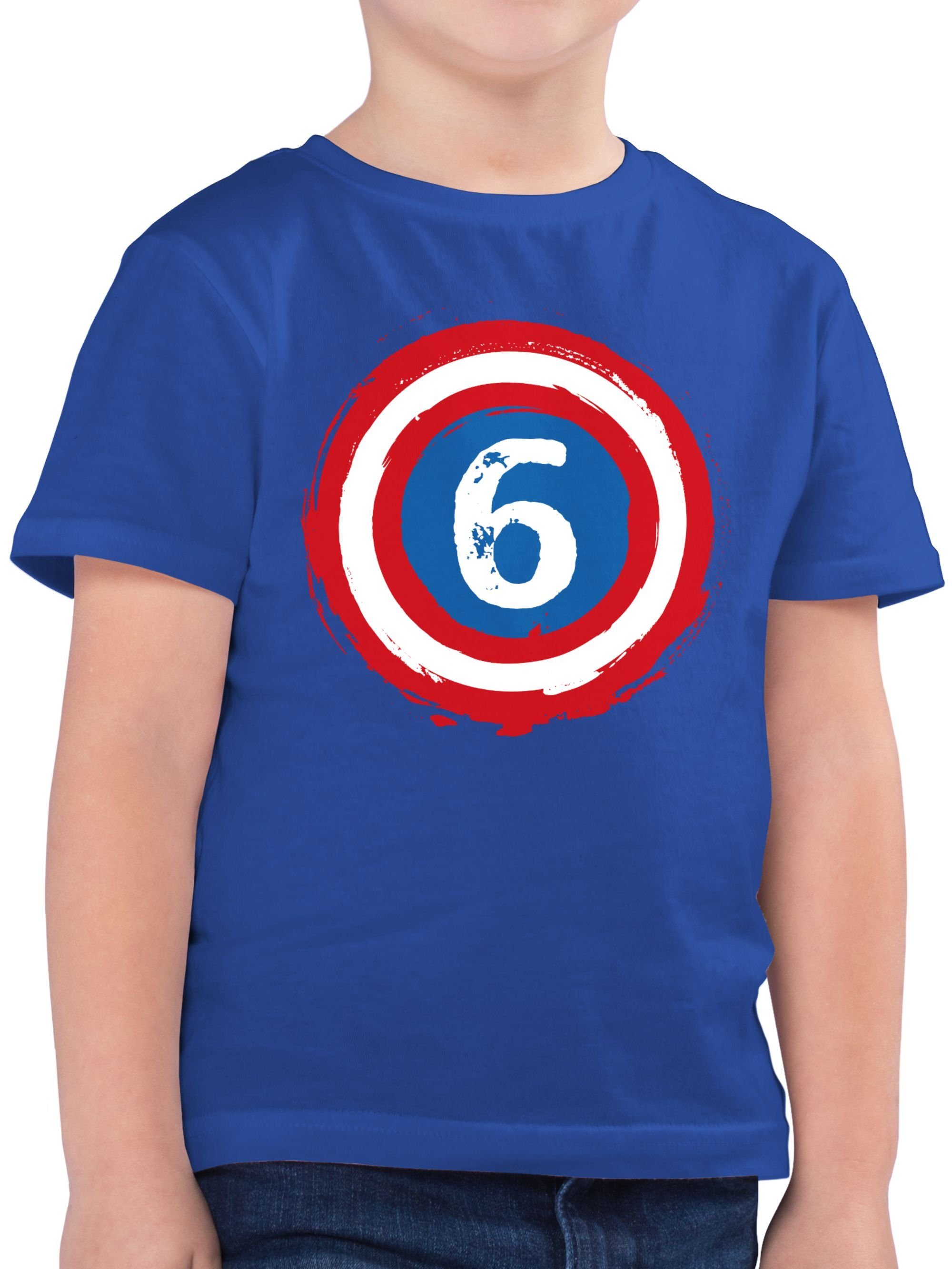 2 6. Sechs Shirtracer Superhelden Royalblau Geburtstag Schild T-Shirt