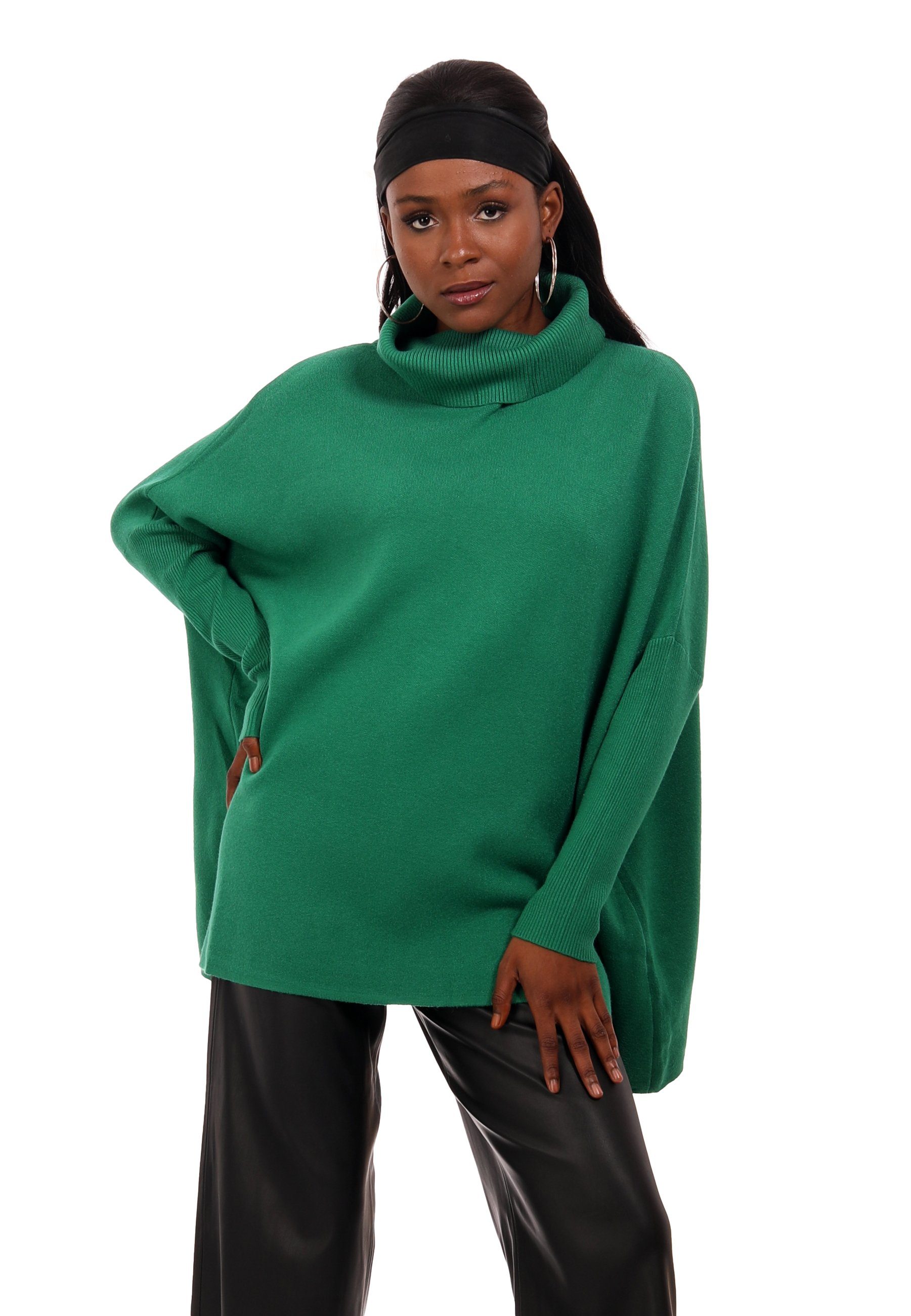 YC Fashion & Style One mit Oversize Unifarbe grün Strickpullover Strickkleid Loose-Fit in Strickkleid Rollkragen (1-tlg) Size