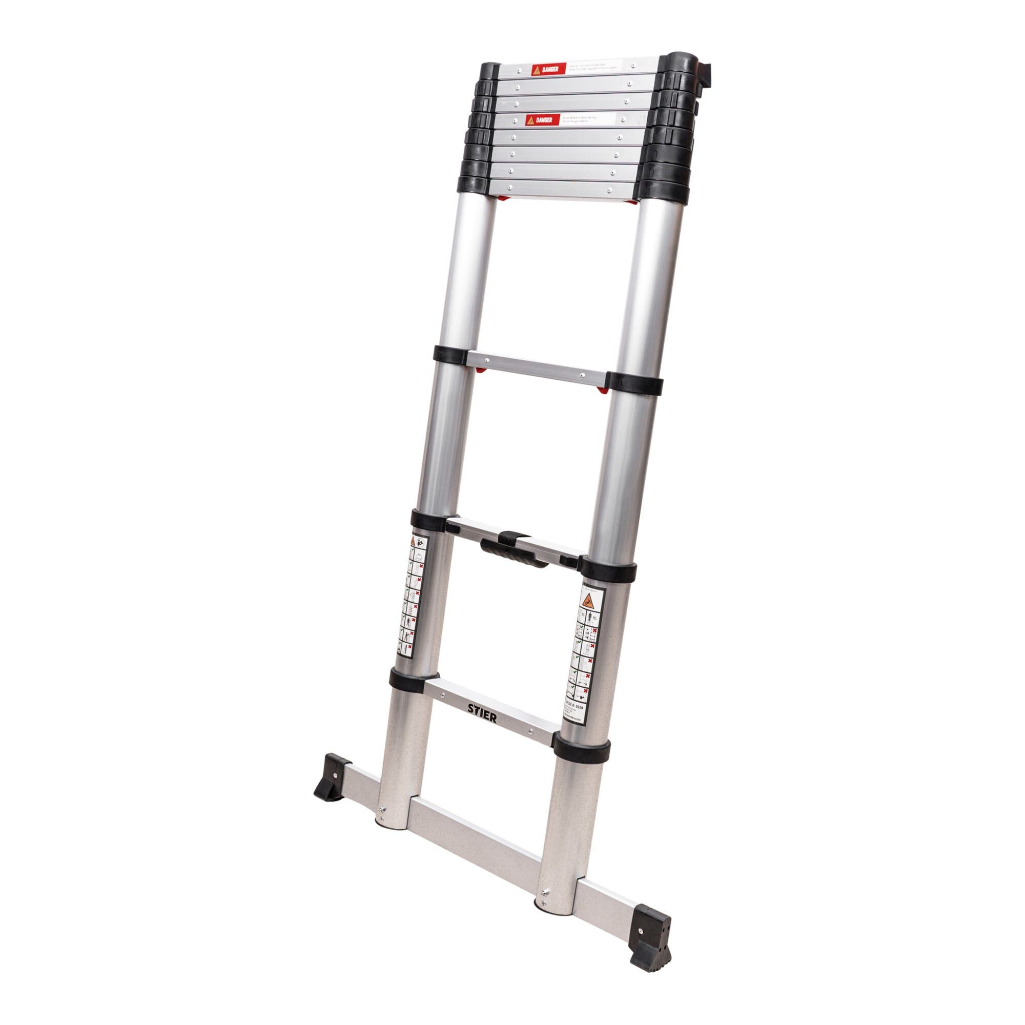 Stier Teleskopleiter STIER Teleskopleiter Premium 3,2 bis 3,8m Stehleiter Aluminium Klapple