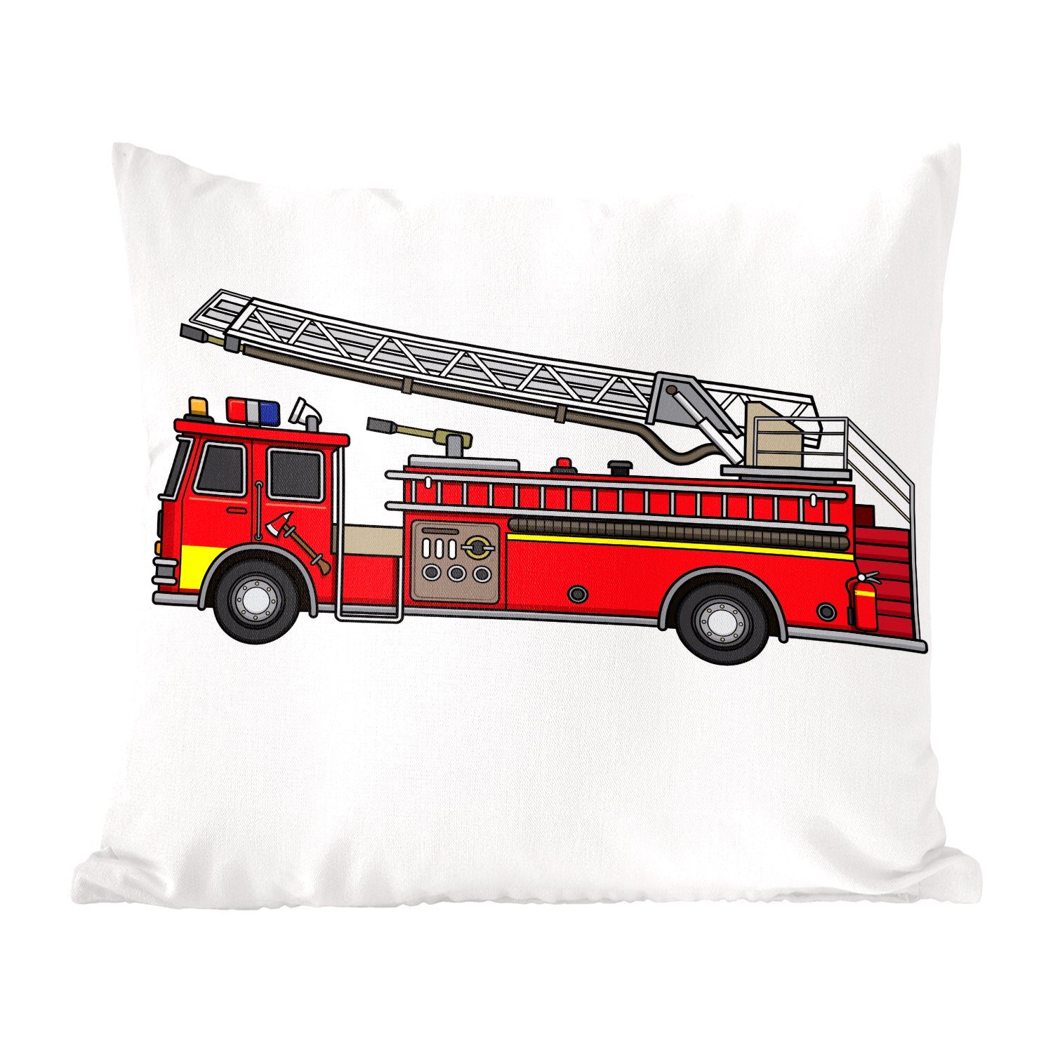 MuchoWow Dekokissen Illustration eines Feuerwehrautos für Kinder, Zierkissen mit Füllung für Wohzimmer, Schlafzimmer, Deko, Sofakissen