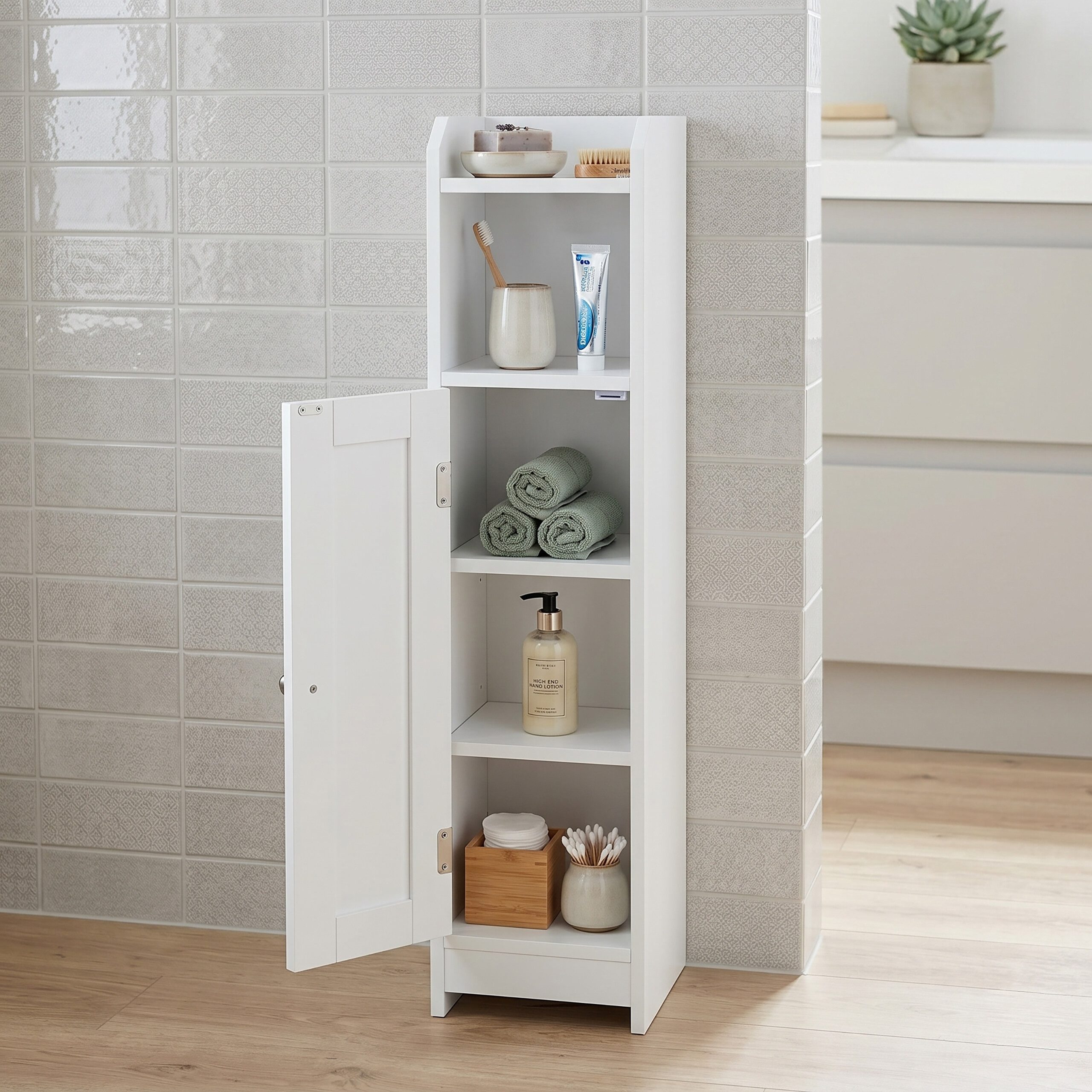 relaxdays Midischrank Weißer Badezimmerschrank weiß