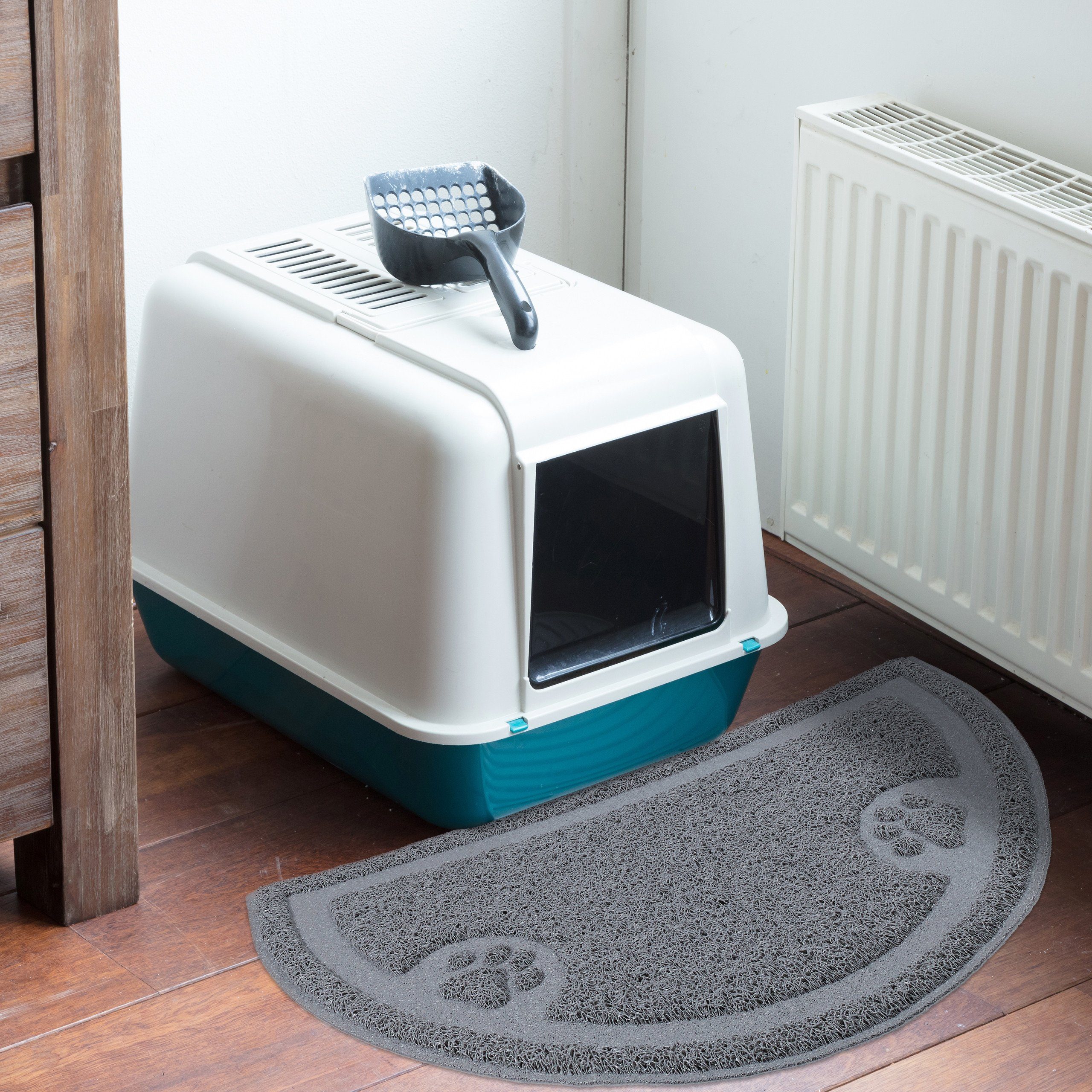 relaxdays Futternapf Katzenklo Matte, Grau günstig online kaufen