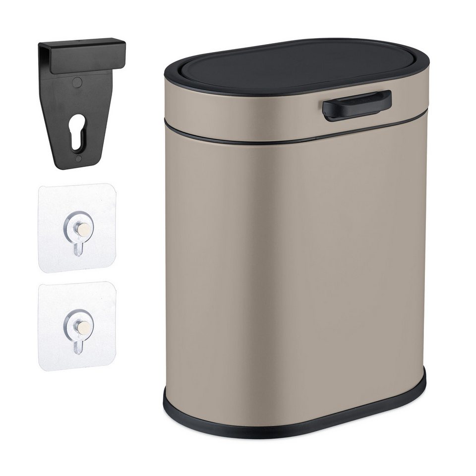 relaxdays Kosmetikeimer Hängender Mülleimer 5 Liter, Beige, Badezimmer Mülleimer, Badmülleimer