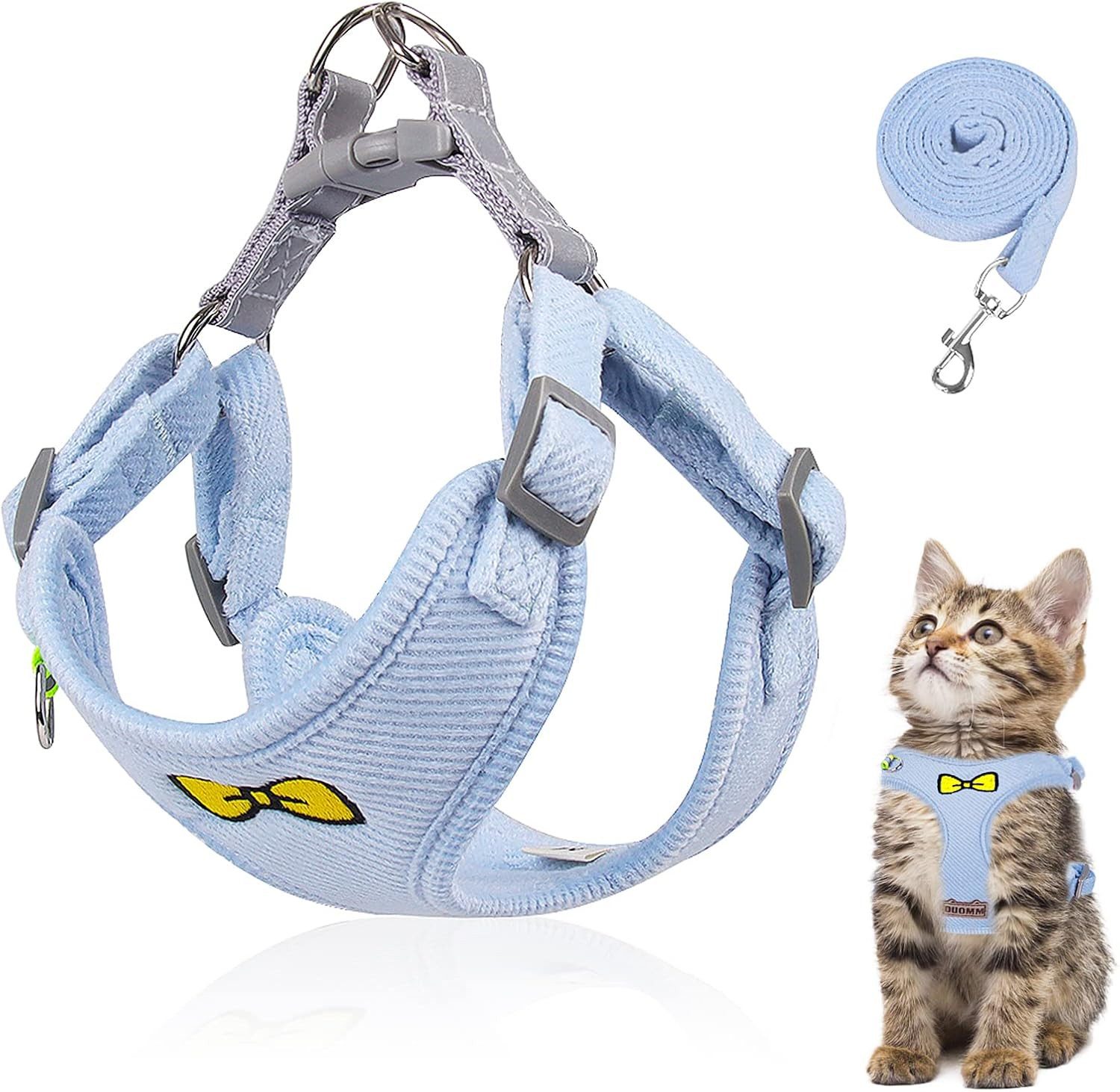 FELIXLEO Katzen-Halsband Katzenleine Set Polyester verstellbar Geschirr mit Leine Blau S