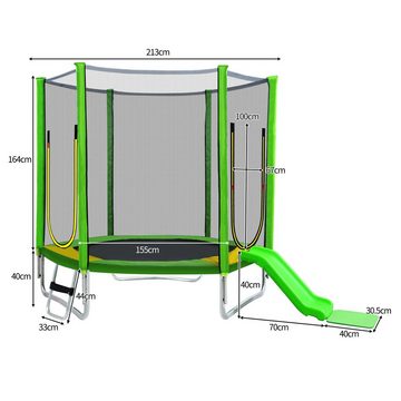 Flieks Gartentrampolin, Ø 213,00 cm, 7 FT Trampolin mit Rutsche tragend 100kg