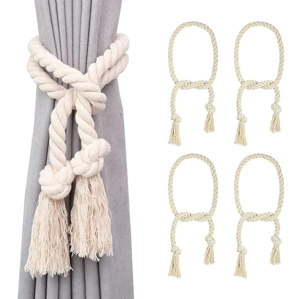 TUWENA Raffhalter Raffhalter Vorhang Seil 4 St,Boho Vorhanggurte, Baumwolle Vorhang Seil