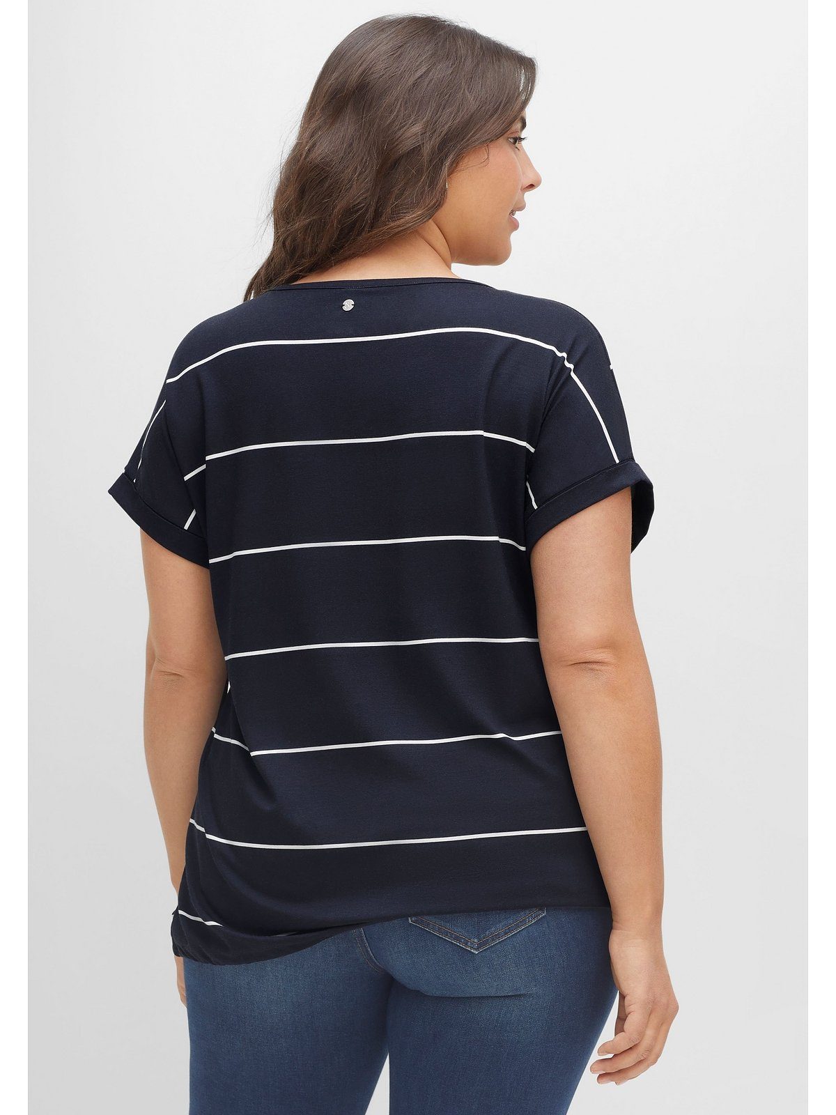 Sheego T-Shirt Große mit nachtblau-weiß Saum Tunnelzug am Größen
