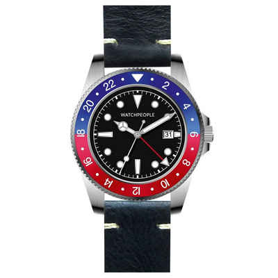 Watchpeople Quarzuhr BS Flat Iron GMT WP BSG020-02, flach, Datumsanzeige, GMT-Anzeige