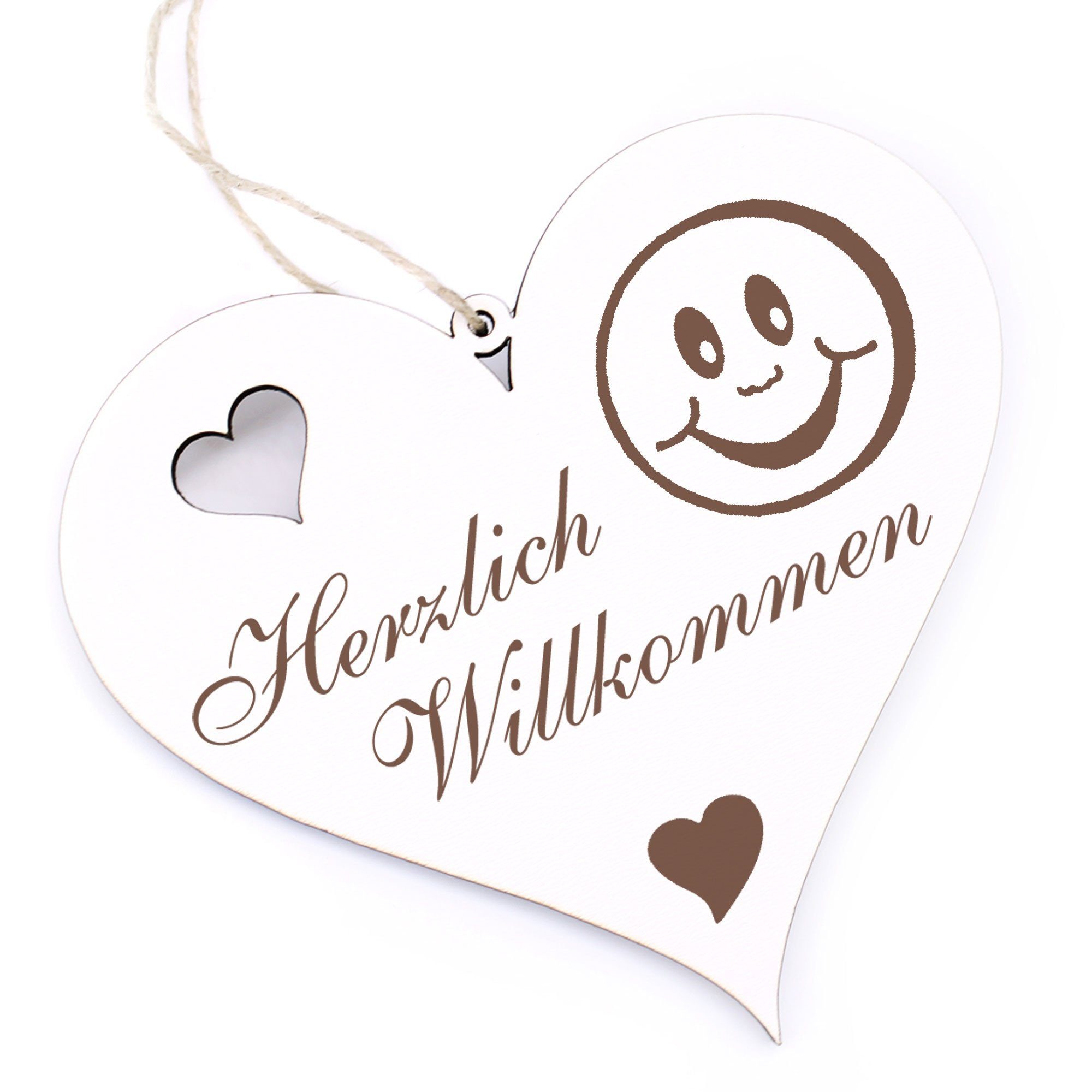 Dekolando Hängedekoration Herzlich Willkommen - Smiley - 13x12cm