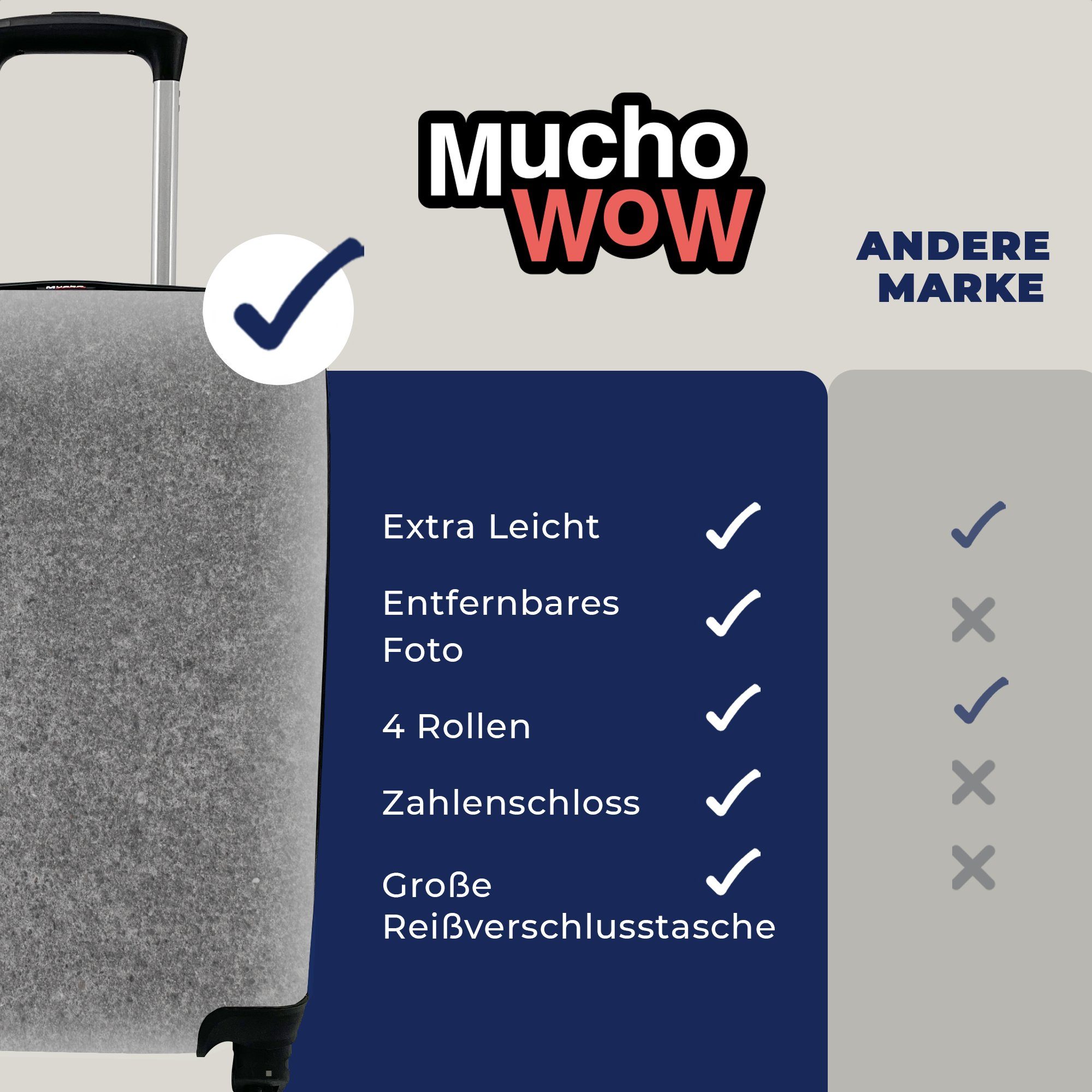 MuchoWow Reisekoffer Ferien, Beton Muster Trolley, - - - Zement Reisetasche mit 4 - Textur Handgepäckkoffer Rustikal, Rollen, - Handgepäck Vintage für rollen,
