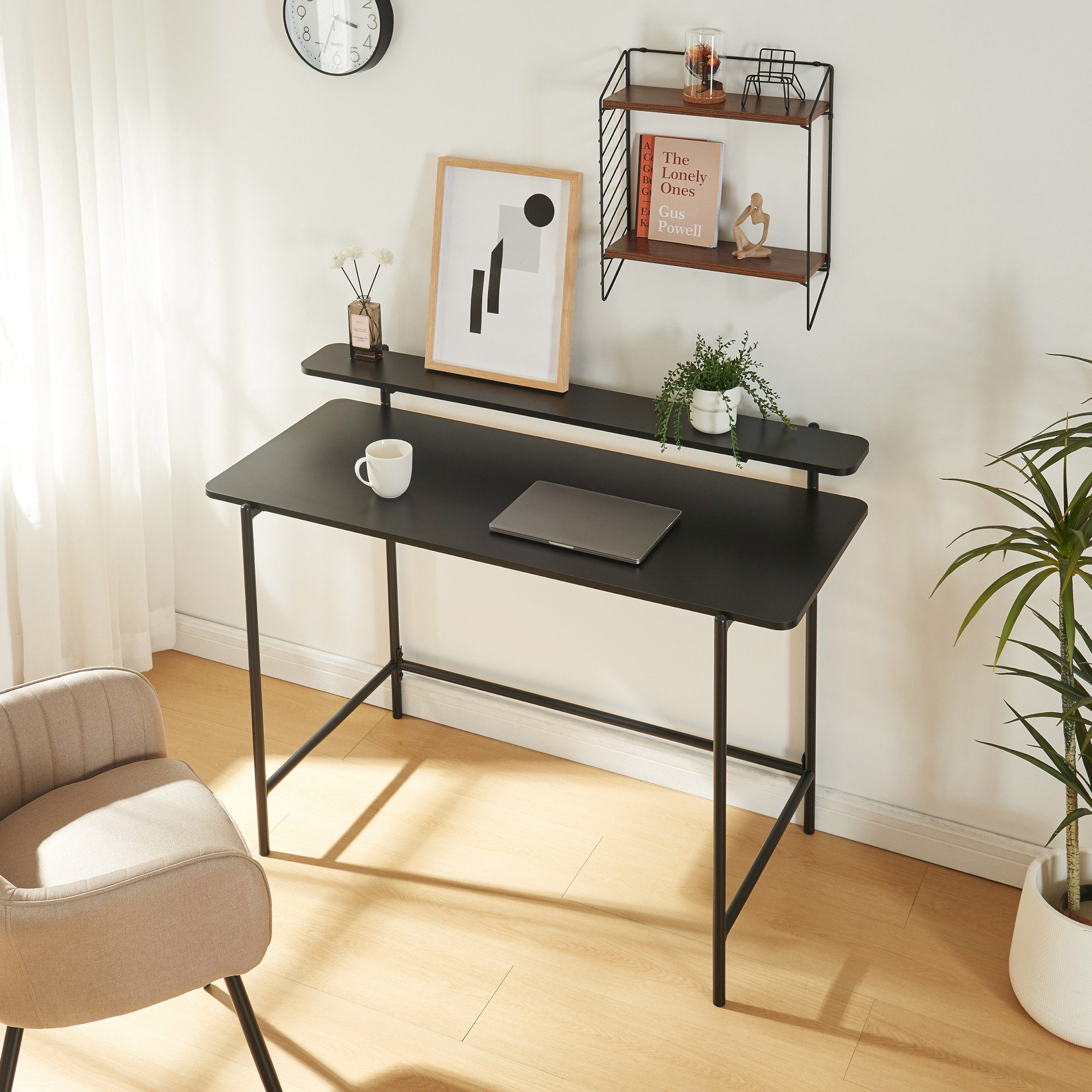 en.casa Schreibtisch, »Samnanger« mit oberer Ablage 120 x 55 x 88 cm Schwarz