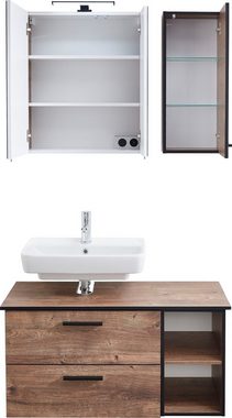 Saphir Badmöbel-Set Quickset 374 3-teilig, Waschtischunterschrank mit LED-Spiegelschrank, (5-St), 103 cm breit, 4 Türen, 2 Schubladen, 2 offene Fächer, inkl. Türdämpfer
