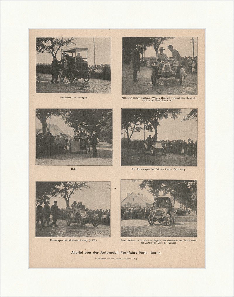 Kunstdruck Allerlei von der Automobil-Fernfahrt Paris-Berlin Autorennen F_Vintage