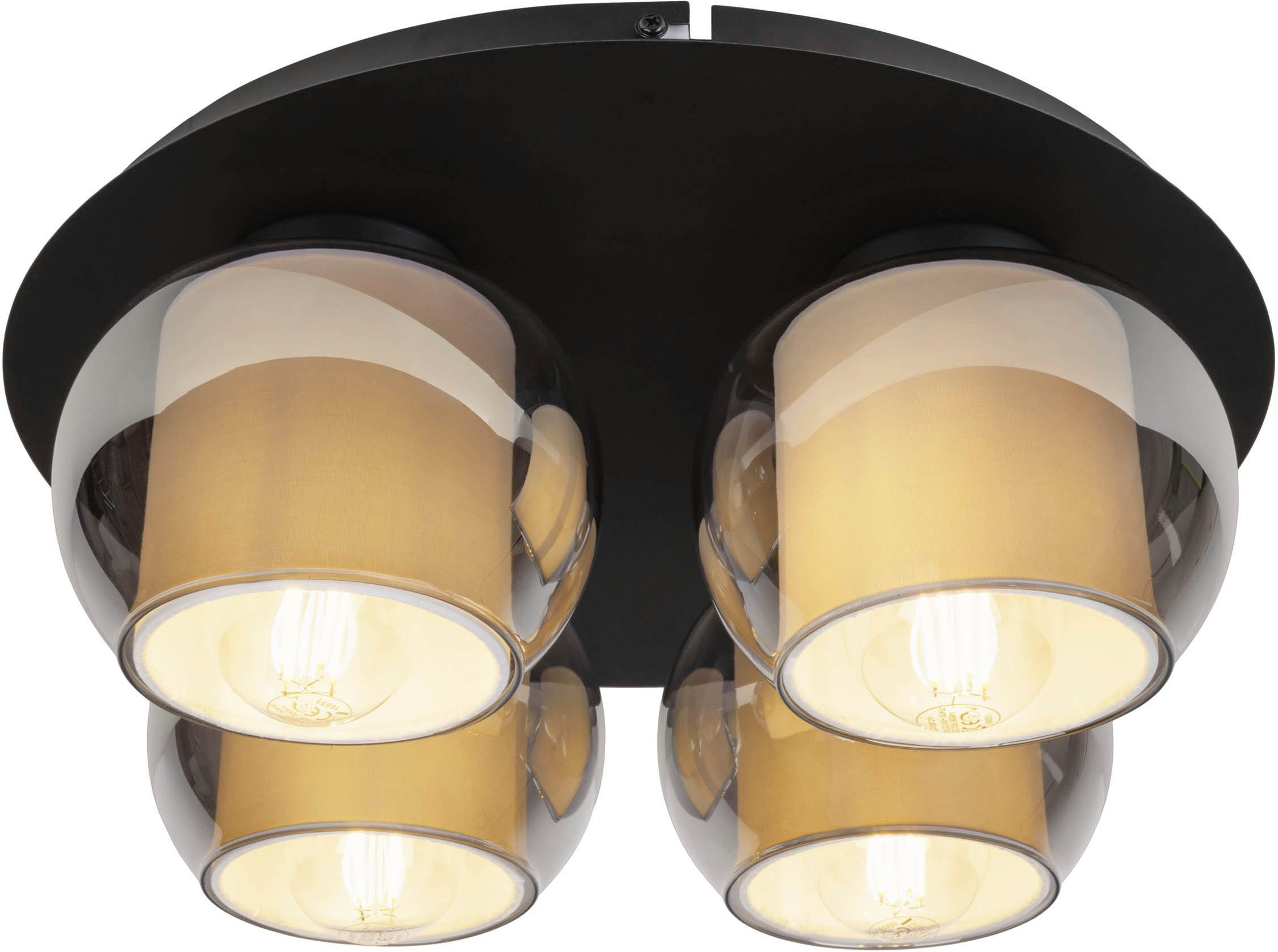 OTTO home Deckenleuchte Tanissa mit Doppelschirm, ohne Leuchtmittel, Deckenlampe rund Rauchglas, innen Stoffschirm, E27, Glasschirm, Textil