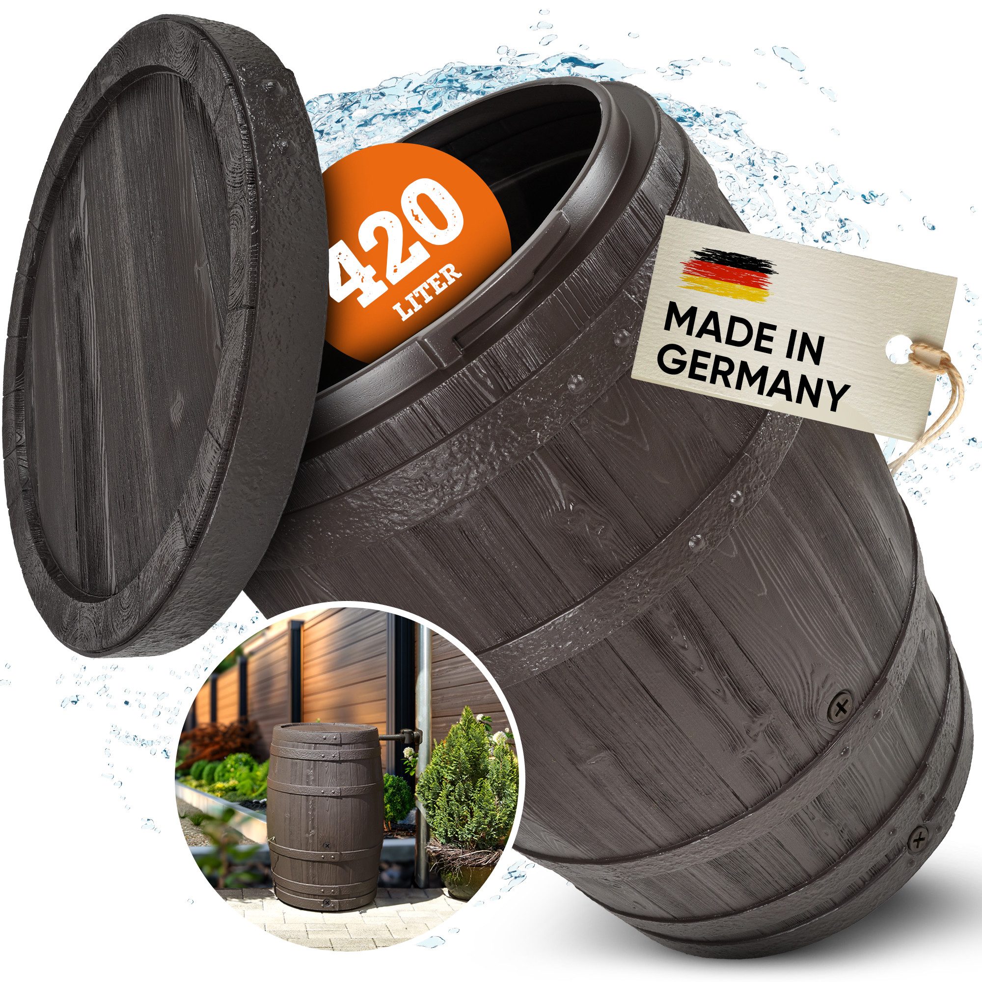 GARANTIA Regentonne BARRICA Regenfass 420 Liter braun, 420 l