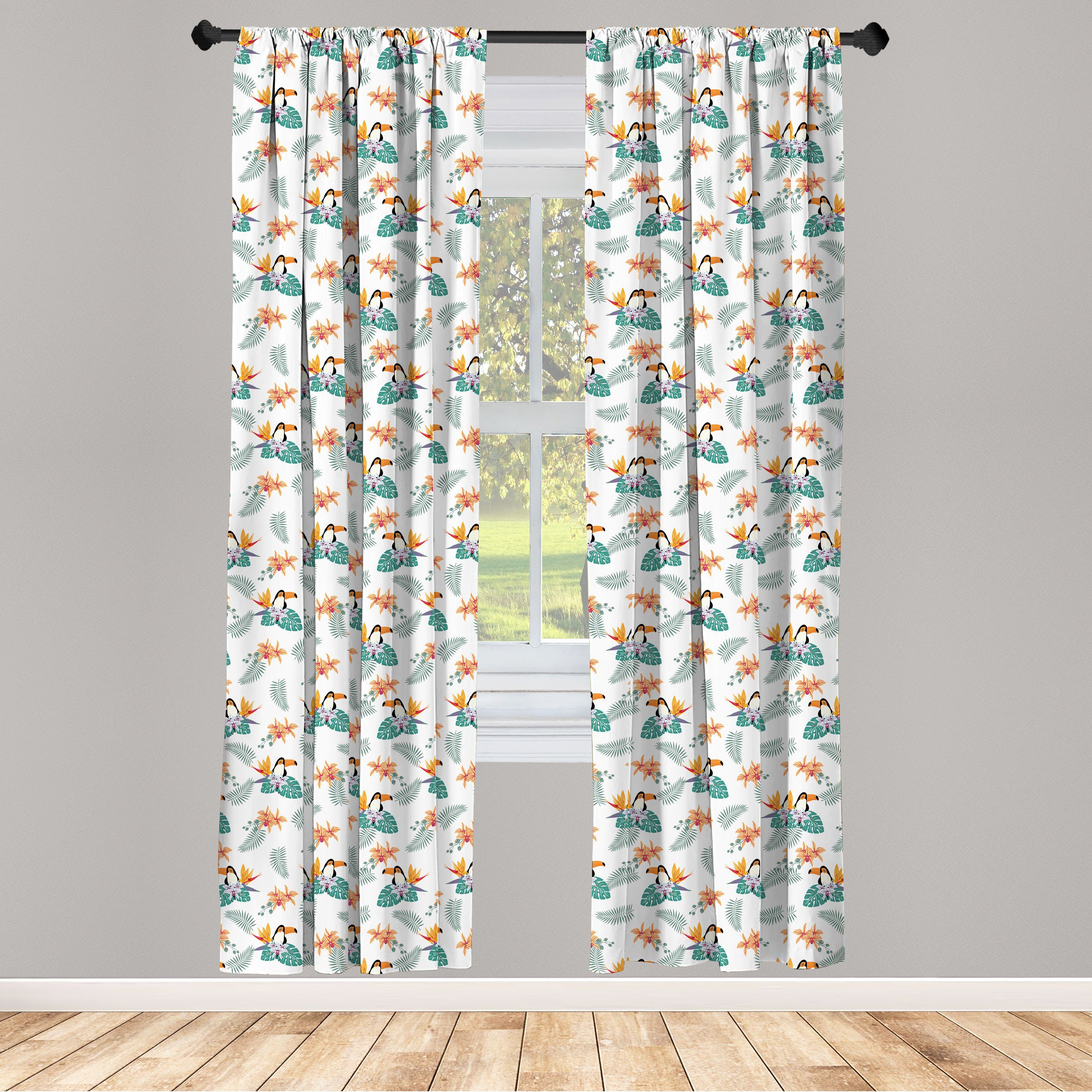 Gardine Vorhang für Wohnzimmer Schlafzimmer Dekor, Abakuhaus, Microfaser, Vögel Foxwood und Orchideen-Blumen