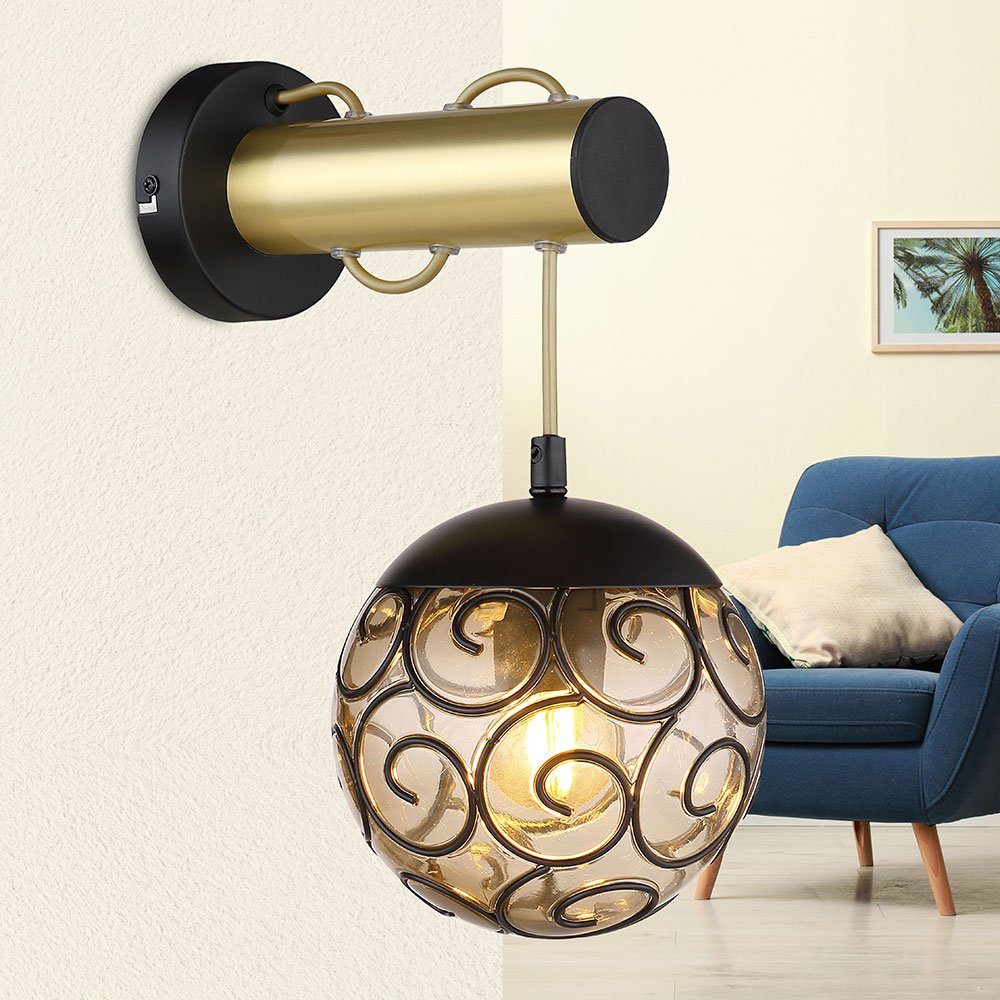GLOBO LIGHTING Wandleuchte, Leuchtmittel nicht inklusive, Wandlampe Wandleuchte Flurlampe Ornamente Kugel rauch E27 H 36 cm