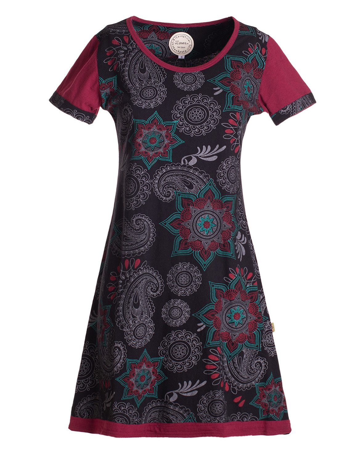 Vishes Sommerkleid Mini Kleid kurzarm Baumwolle Sommerkleid Mandalas Alternative Bekleidung, Ethno, Hippie, Retro Style