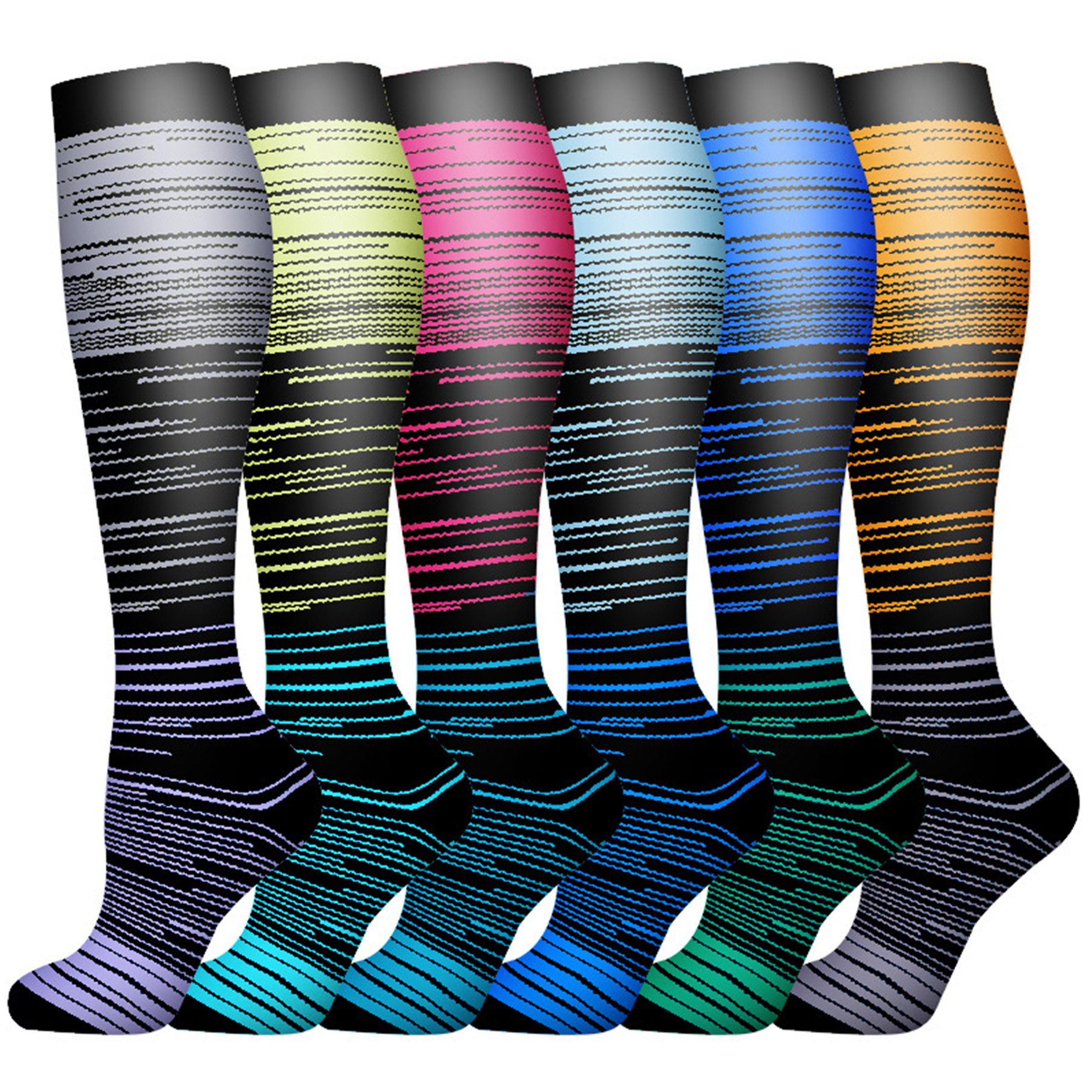 Mutig Kompressionsstrümpfe 6 Paar Reisestrümpfe, Sportsocken für Damen und Herren (ideal für Laufen, Reise, Flug, Alltag)