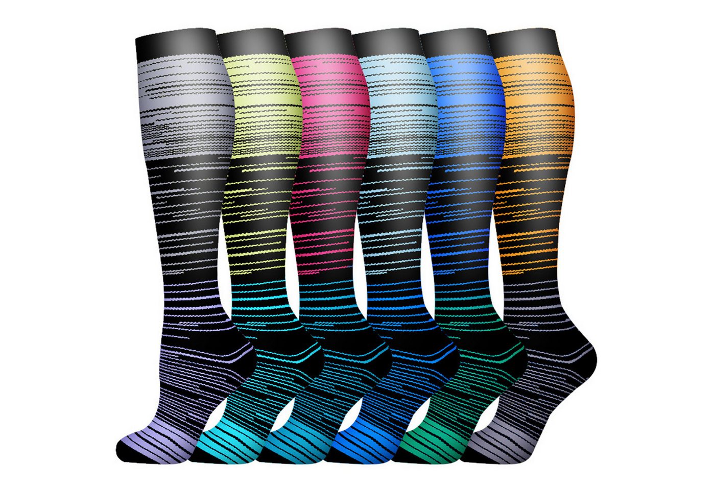 Mutig Kompressionsstrümpfe 6 Paar Reisestrümpfe, Sportsocken für Damen und Herren (ideal für Laufen, Reise, Flug, Alltag)