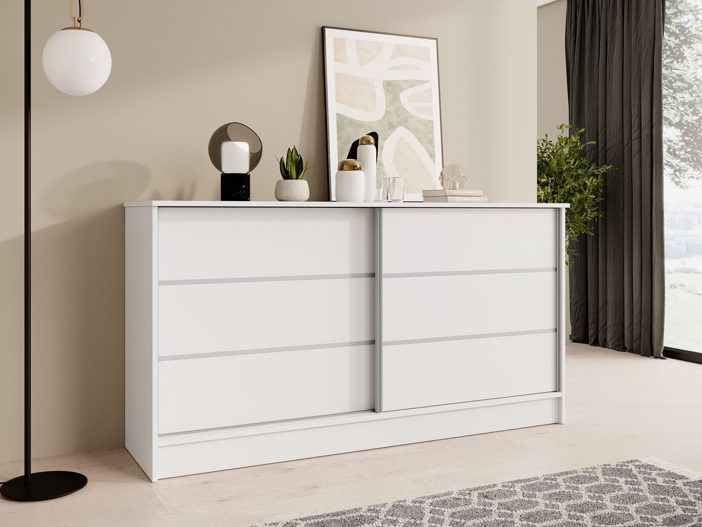 Beautysofa Kommode MIRELA mit 2 Schiebetüren (in 120 cm oder 160 cm, verschiedene Farben), mit dekorativen Sprossen