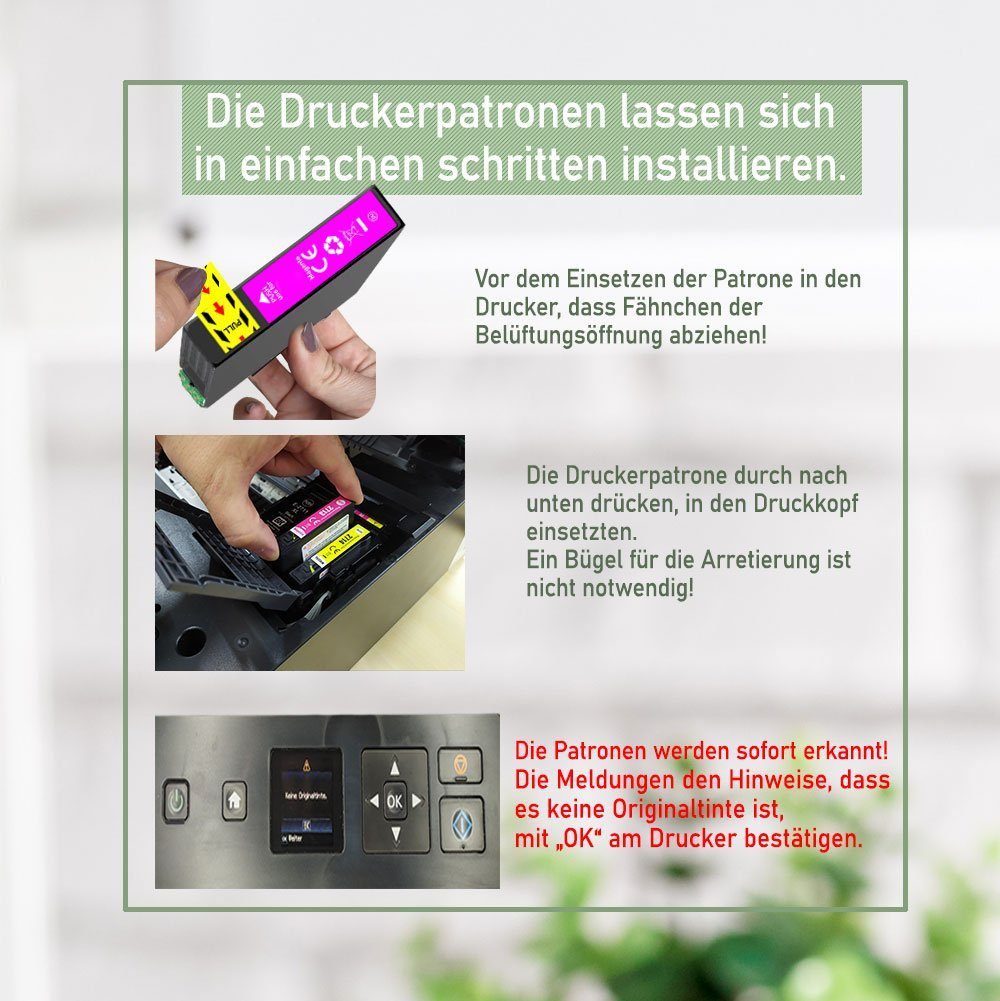 Druckerparadies 4er Multipack für Epson 502XL Tintenpatronen Set Tintenpatrone (4-tlg., für XP-5100 XP-5105 XP-5150 XP-5155 WF-2860 WF-2865 WF-2880 WF-2885)