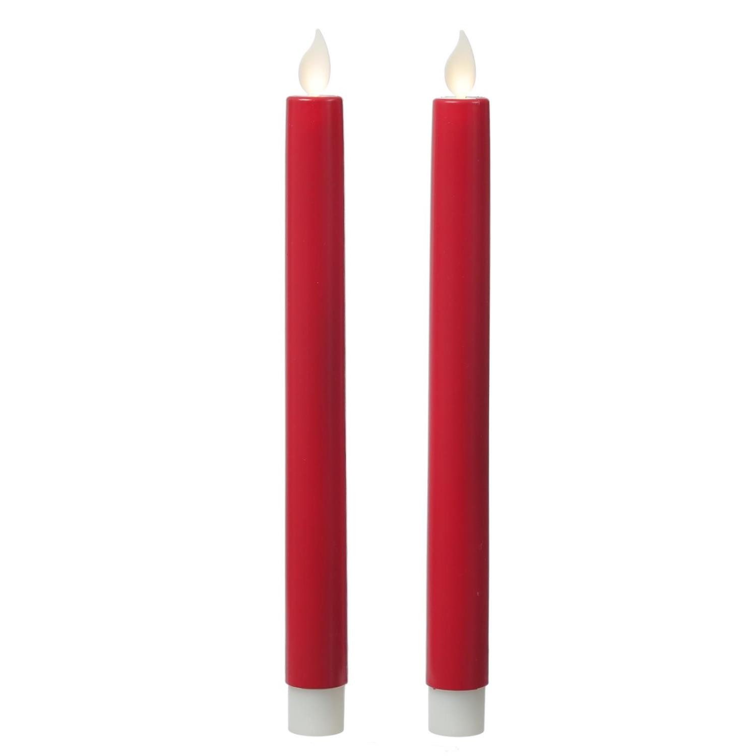 LED-Kerze LED Stabkerzen Tafelkerzen bewegliche Flamme H: 24cm 2er Set rot