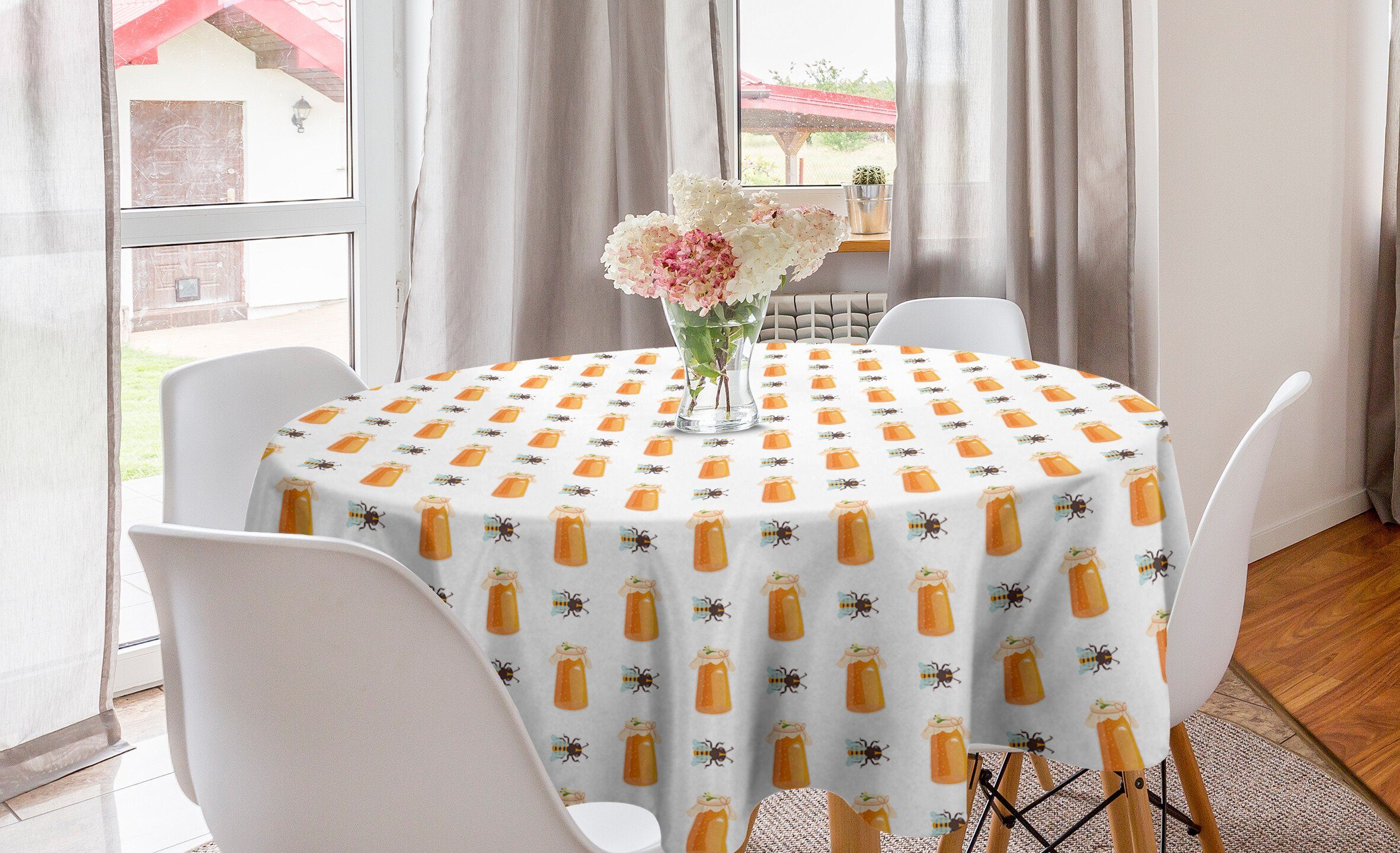 Abakuhaus Tischdecke Kreis Tischdecke Abdeckung für Esszimmer Küche Dekoration, Sommer Honiggläser Bienen Honeycomb