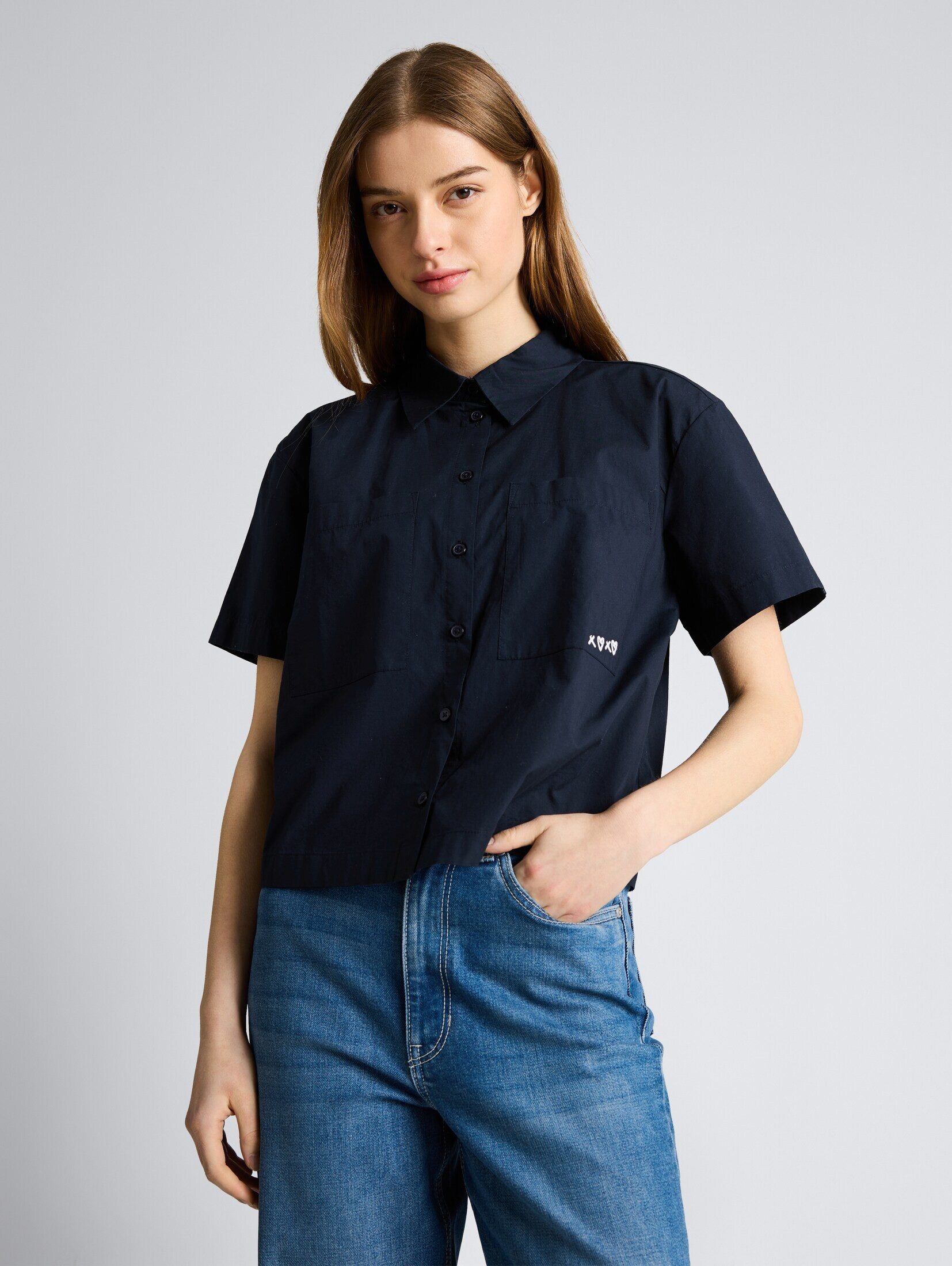 TOM TAILOR Denim Kurzarmbluse Blusen & Shirts Boxy Fit Bluse aus Baumwolle