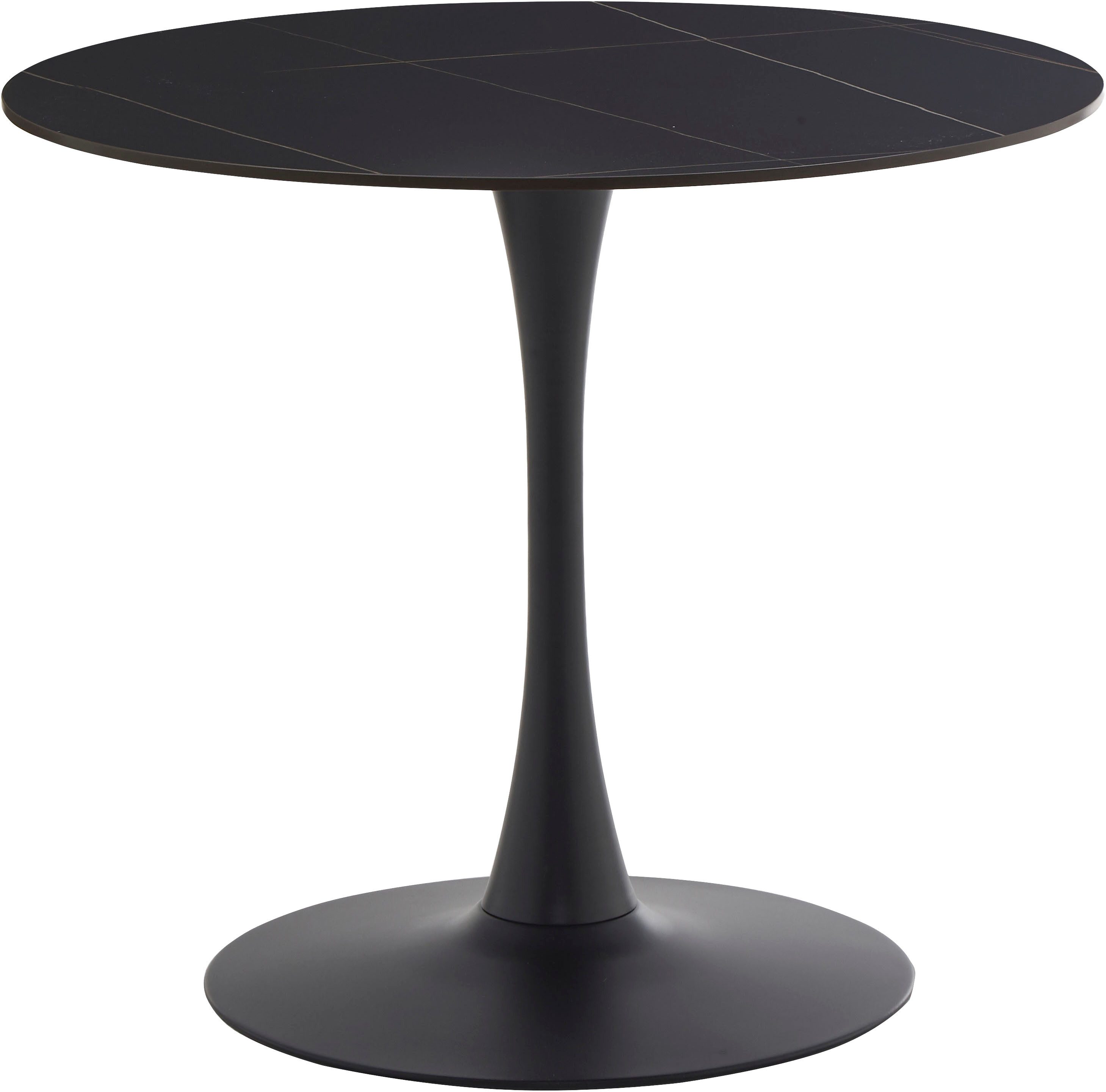 OTTO home Esstisch Freya (1-St), Runder Tisch 90cm in Sinterstein, Black Copper mit schwarzem Säulenfuß