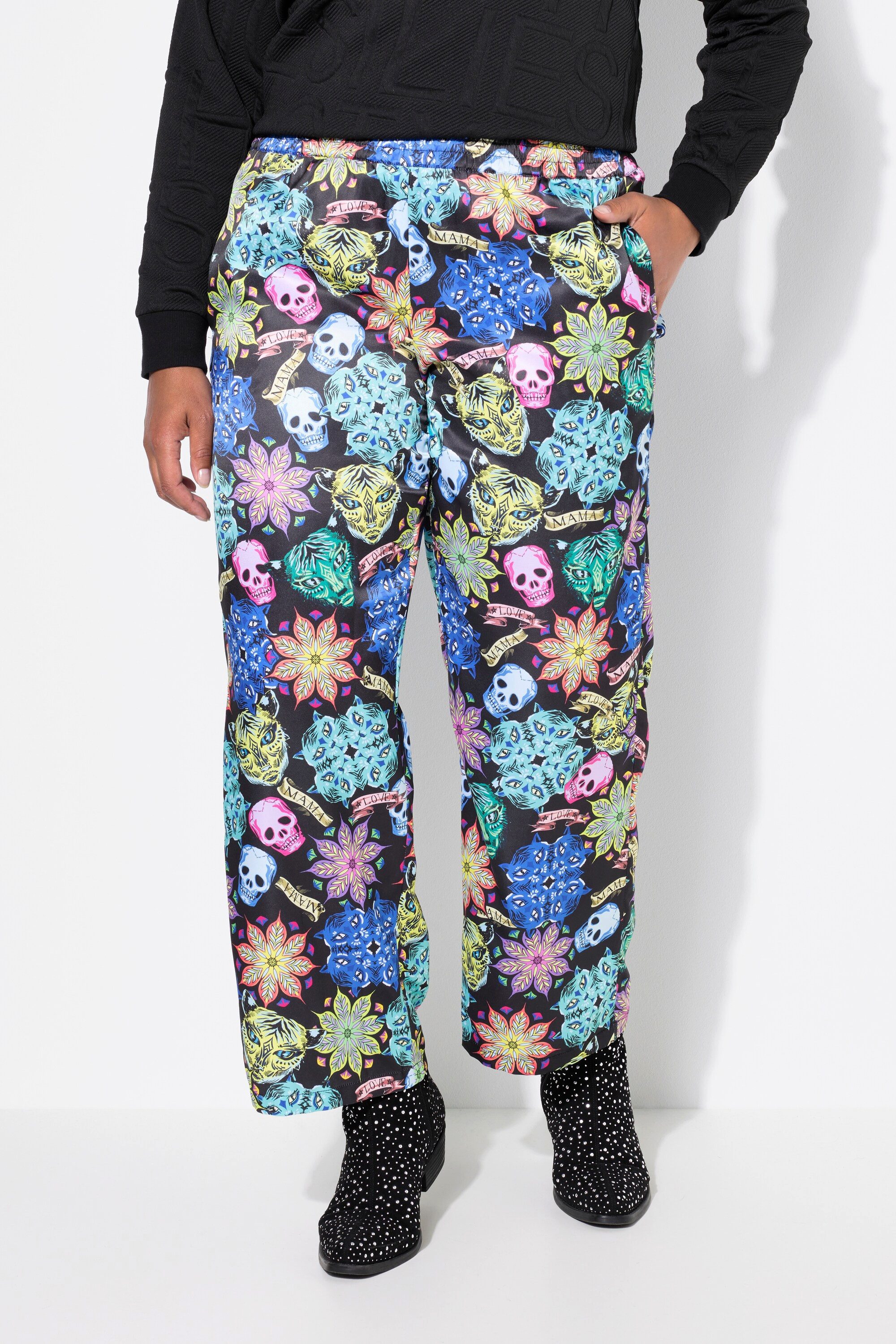 Angel of Style Schlupfhose Hose gerades Bein Totenkopf-Muster Elastikbund
