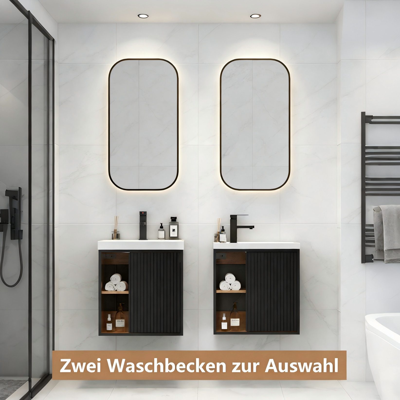 UEV Waschtisch klein Waschbecken mit Unterschrank set Badmöbel Gäste-WC hängend 50cm (Waschplatz ausreichend Stauraum,Badmöbel Set für Badezimmer, Unterschrank  – Bild 4 von 5