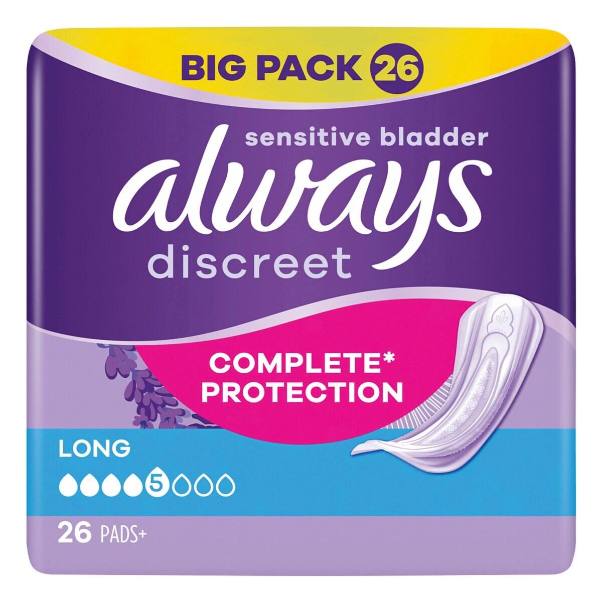 always Inkontinenz-Einlage Discreet + Long, 5, 26-St., Saugstärke 5 - stärkere Blasenschwäche