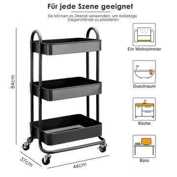 CALIYO Rollwagen Küchenrollwagen mit 3 Regalebenen und um 360 Grad schwenkbaren Rollen, (3 St), Utility Cart Rollwagen Organizer Wagen für den Innen- und Außenbereich