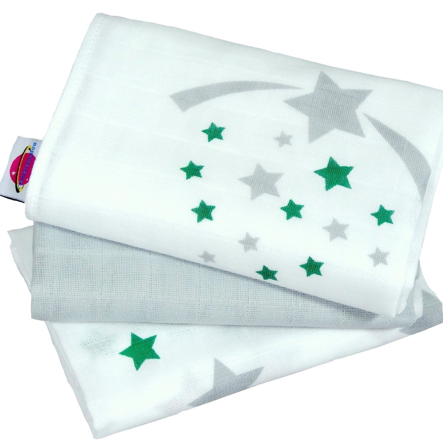 Spucktuch Baby Mullwindeln "Stars" 70x70 cm 3er Pack Sterne grau