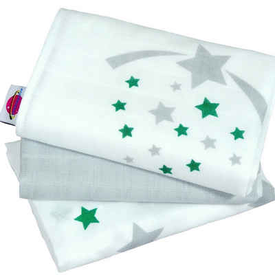 Babymajawelt Spucktuch Baby Mullwindeln "Stars" 70x70 cm 3er Pack Sterne grau, (Set, 3-tlg., 3 Stück Mulltücher 70x70 cm), Made in EU, Hohe Qualität, Saugfähig, Reine Baumwolle