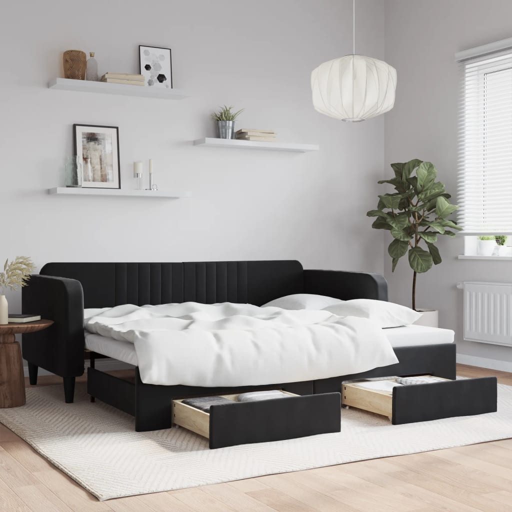 Bett Ausziehbares Tagesbett Schwarz 223 x 100 x 75 cm