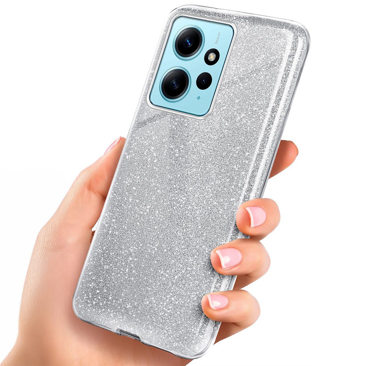 ONEFLOW Handyhülle für Redmi Note 12 (4G) Glitzer Hülle Glitter Case Silber 6,67 Zoll, Hülle Glitzernd Dünne Schutzhülle mit Kameraschutz Frauen Glitzerhülle
