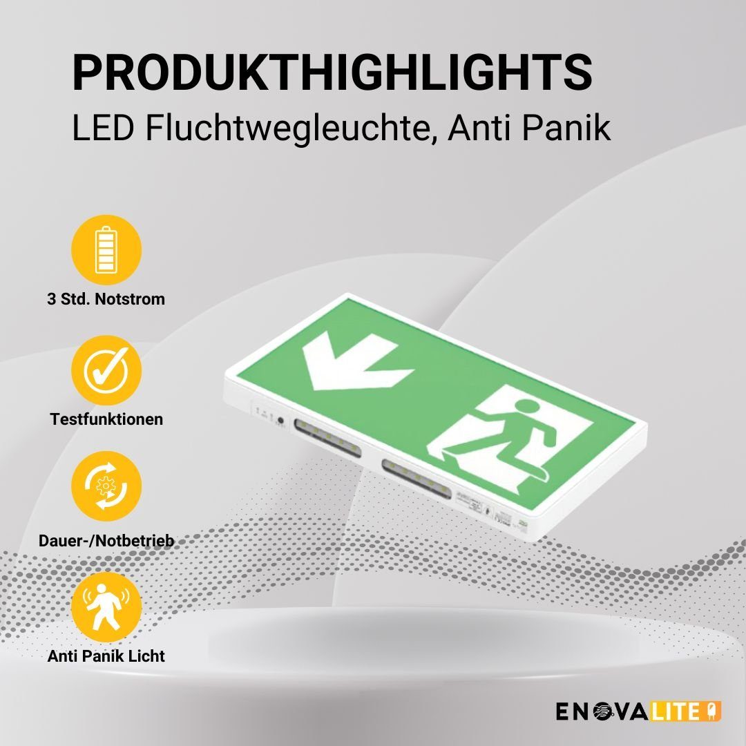 ENOVALITE Arbeitsleuchte LED-Fluchtwegleuchte, Notausgang, Notstrom, Anti Panik, TEST-Funktion, LED fest integriert, Tageslichtweiß, kaltweiß, Fluchtwegleuchte, Notfallakku, Notbeleuchtung, Fluchtweg, Notleuchte