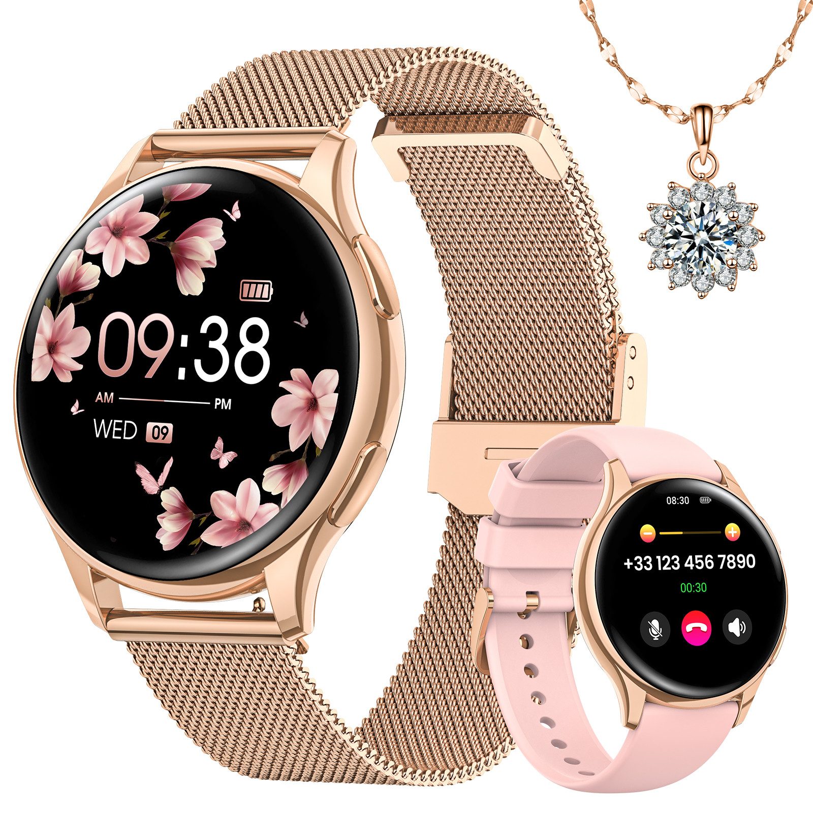 SWGOTA 2026 NEW Smartwatch Damen Fitnessuhr Damen mit Pulsuhr,SpO2,Blutdruck Smartwatch (3.23 cm) IP68 Smartwatch Damen rund mit Edle Halskette/120+ Sportmodi/Anrufe, Uhr Damen mit Schlafmonitor,Geschenk für Damen