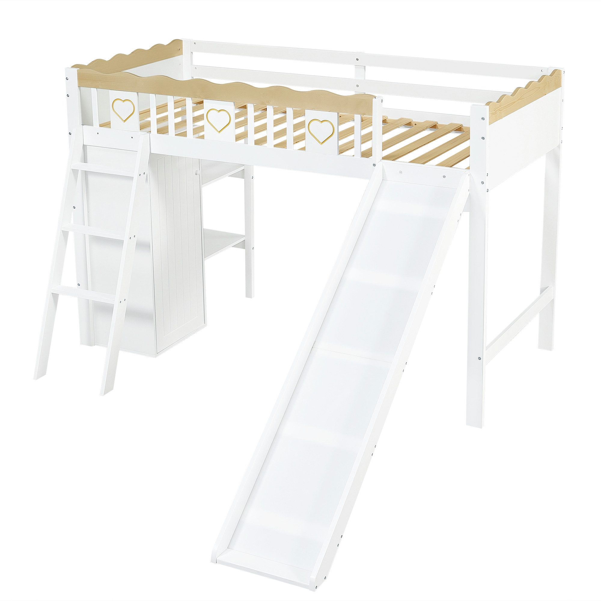 SOFTWEARY Hochbett mit Rutsche und Kleiderschrank günstig online kaufen