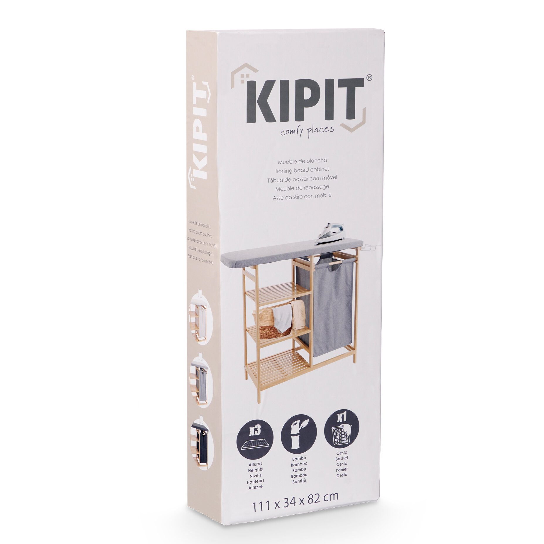 Kipit Regal Regal aus Bambus mit Bügelbrett und Wäschekorb BAMY, 111 x 34 x 82 cm – Bild 3 von 3