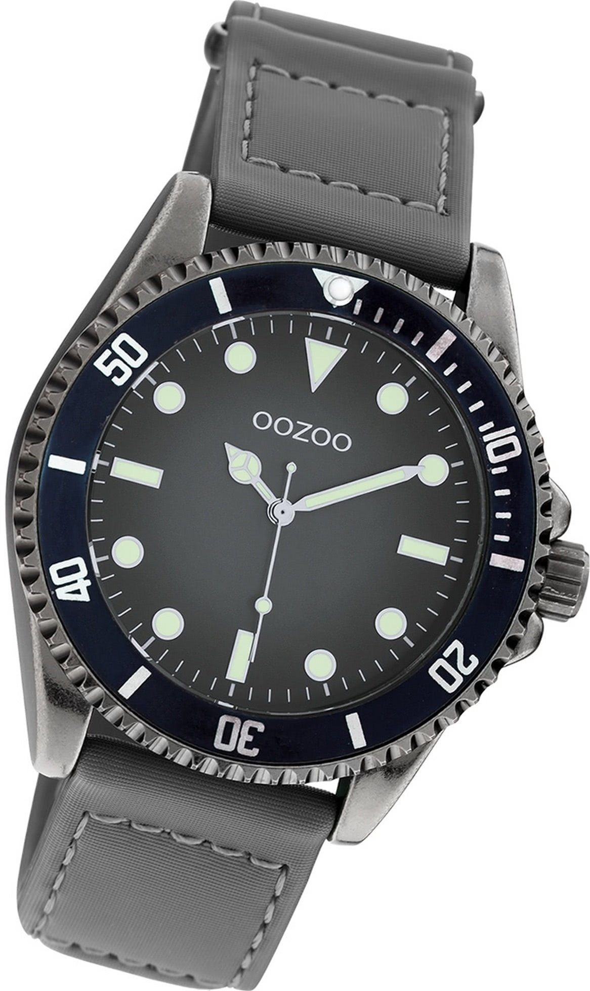 OOZOO Quarzuhr Oozoo Herren Armbanduhr Timepieces, Herrenuhr Lederarmband  grau, rundes Gehäuse, groß (ca. 42mm) | Quarzuhren