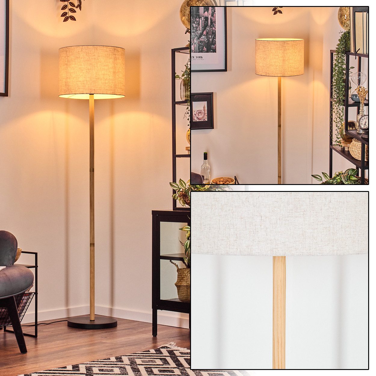 hofstein Stehlampe Stehlampe aus Holz/Metall und Schirm aus Stoff, ohne Leu günstig online kaufen